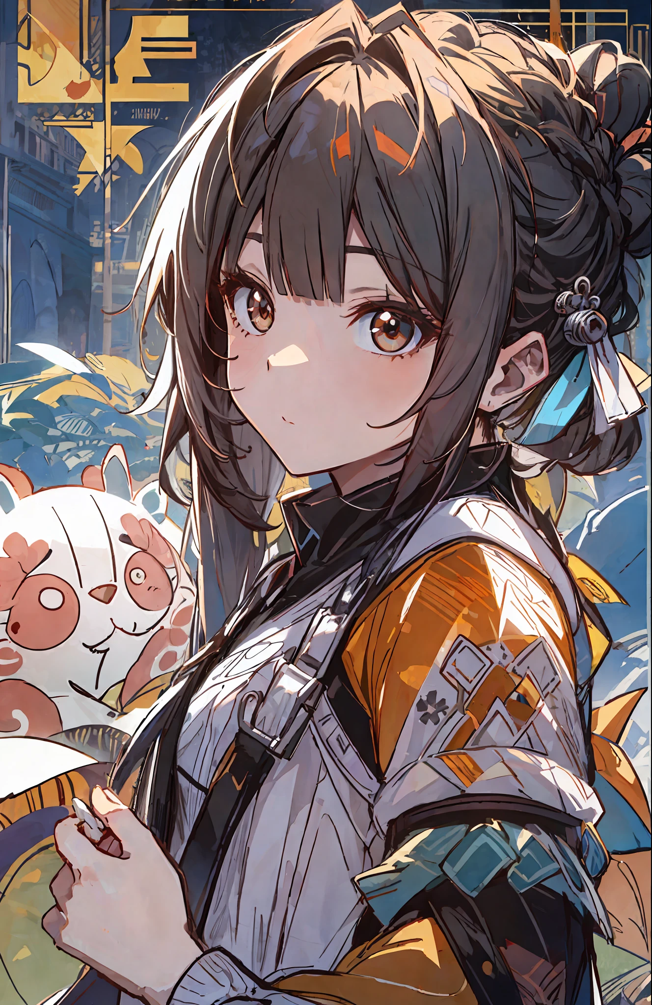 obra prima, melhor qualidada, SushangV4, 1menina, Sozinho, long hair, seios,, seios pequenos, ornamento de cabelo, mangas compridas, vestir, clivagem, ombros nus, boca fechada, pigtail, Roupas chinesas