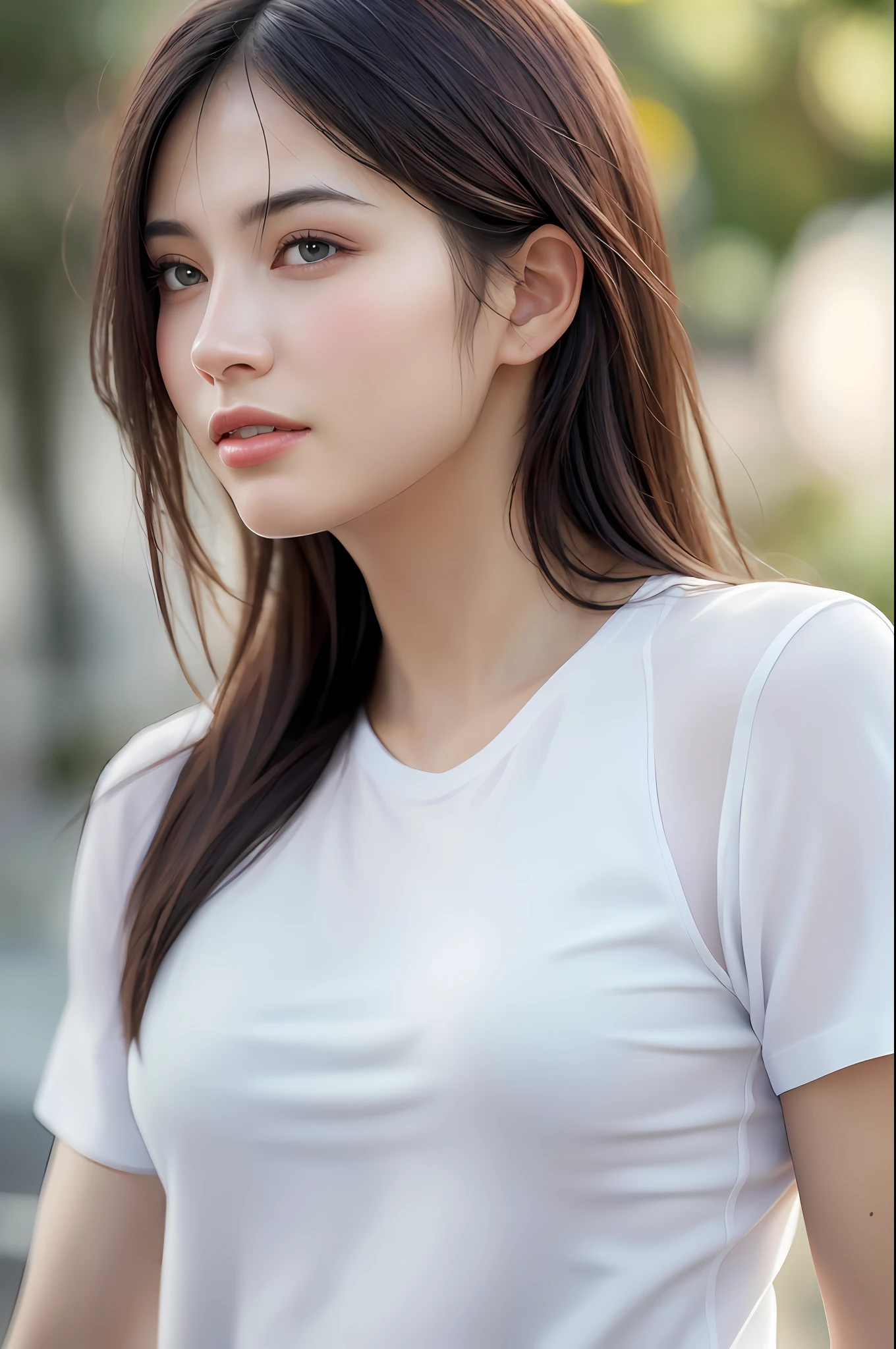 dressed, (photo realistic:1.4), (hyper realistic:1.4), (realistic:1.3),
(smoother lighting:1.05), (increase cinematic lighting quality:0.9), 32K,
1girl,20yo girl, realistic lighting, backlighting, light on face, ray trace, (brightening light:1.2), (Increase quality:1.4),
(best quality real texture skin:1.4), finely detailed eyes, finely detailed face, finely quality eyes,
(tired and sleepy and satisfied:0.0), face closeup, t-shirts,
(Increase body line mood:1.1), (Increase skin texture beauty:1.1)