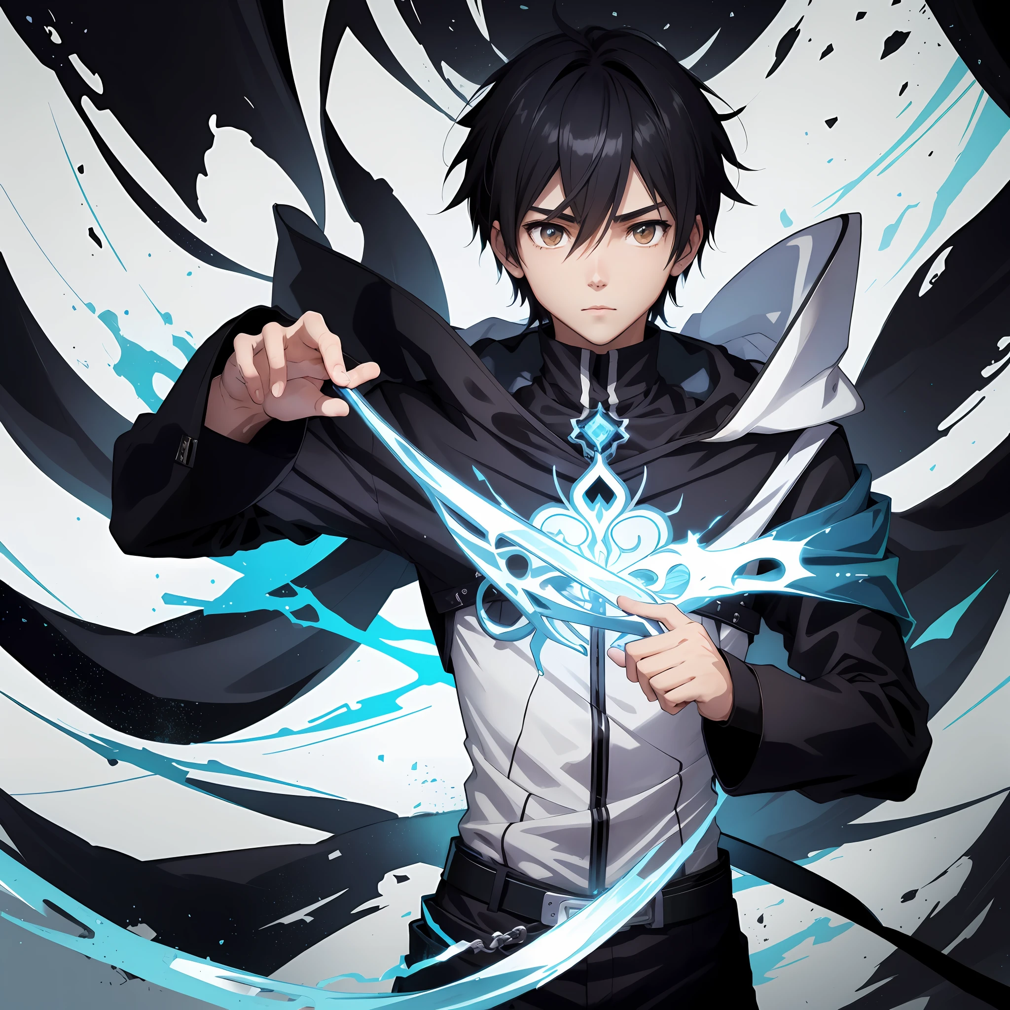 Anime character with sword and brown eyes in front of a black night sky, Kirito, cara de anime alto com olhos castanhos, arte chave do anime, anime 8 k, jovem homem anime, arte chave detalhada do anime, Arte Digital Anime, epic anime style, cara bonito na arte demon slayer, cara bonito na arte Sword Art Online,cara bonito, personagem anime masculino
