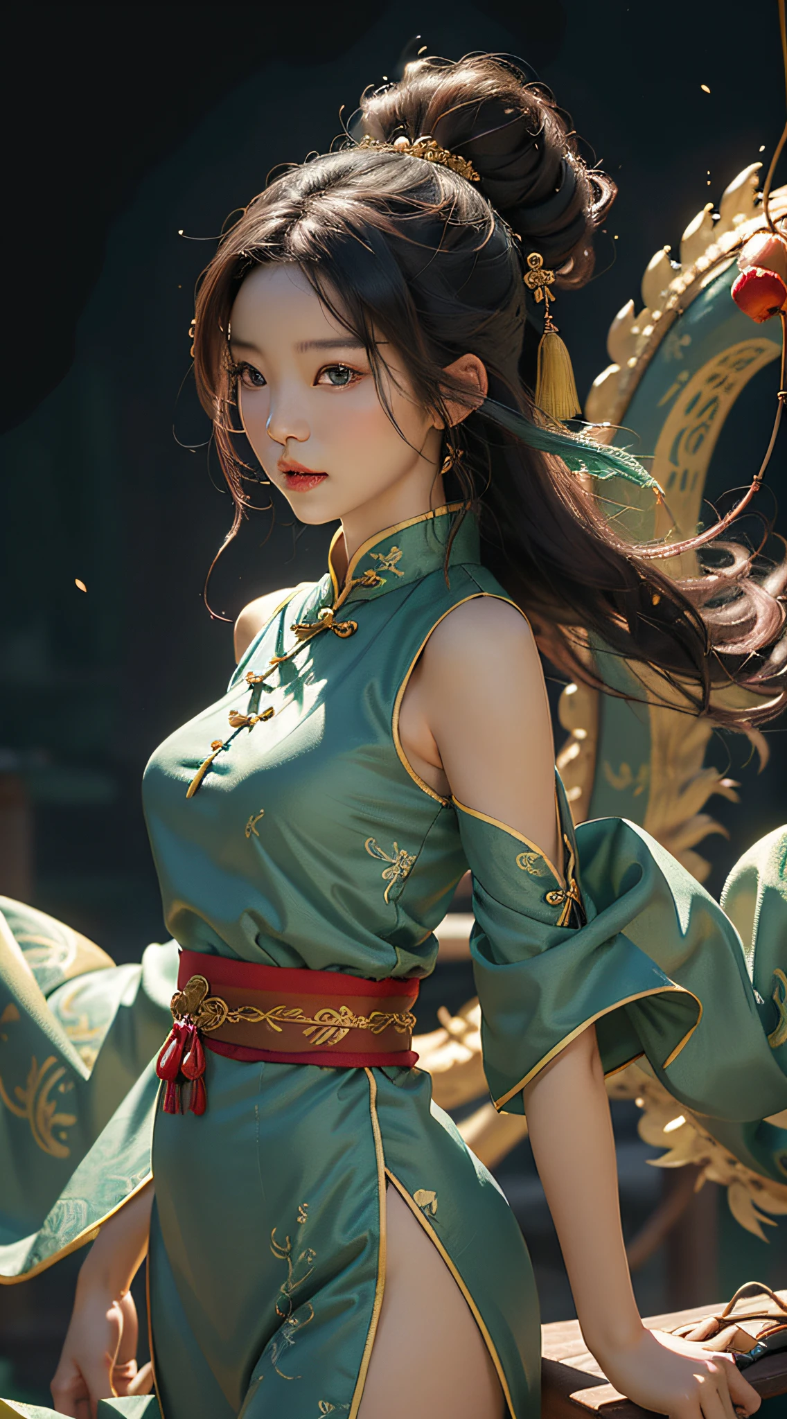 Ultra high quality，Jeizuo，Perfect illustration，extreme details，China Hua，Grandiose Scene 1.4 pcs，theme：Dragon Boat Festival Blue Dragon Maiden picture
hue：The main color is light blue，Paired with fresh greens and bright yellows，Create lightness、Bright atmosphere。
Picture composition：With the green dragon as the main body，On the green dragon sat a girl，The girl was dressed in blue Hanfu，Holding sweet rice dumplings in his hand，Jubilant expressions，Look into the distance。The green dragon's body meandered，The dragon head and tail parts protrude，Highlights the traditional Chinese dragon culture。Around the blue dragon and the maiden，Traditional calamus can be added、Wormwood、realgar、Sachets and other elements，to highlight the history and culture of the Dragon Boat Festival。
Pay special attention：In order to highlight the traditional culture of the Dragon Boat Festival，The girl in the picture is supposed to wear traditional Hanfu，At the same time, the performance of the green dragon does not have to be too realistic，It is possible to add the characteristics of Chinese painting，Such as ink、line、Ink rendering, etc，Create a traditional Chinese style。
Picture atmosphere：The whole picture should create jubilation、lively、Festive atmosphere，It shows the traditional culture of the Dragon Boat Festival，At the same time, create lightness、mingliang、Fresh feeling，Let people feel the joy and enjoyment of the festival。
Other elements：The performance of the green dragon can also be added to the river、Traditional elements such as dragon boats，To highlight the dragon boat racing style of the Dragon Boat Festival。At the same time