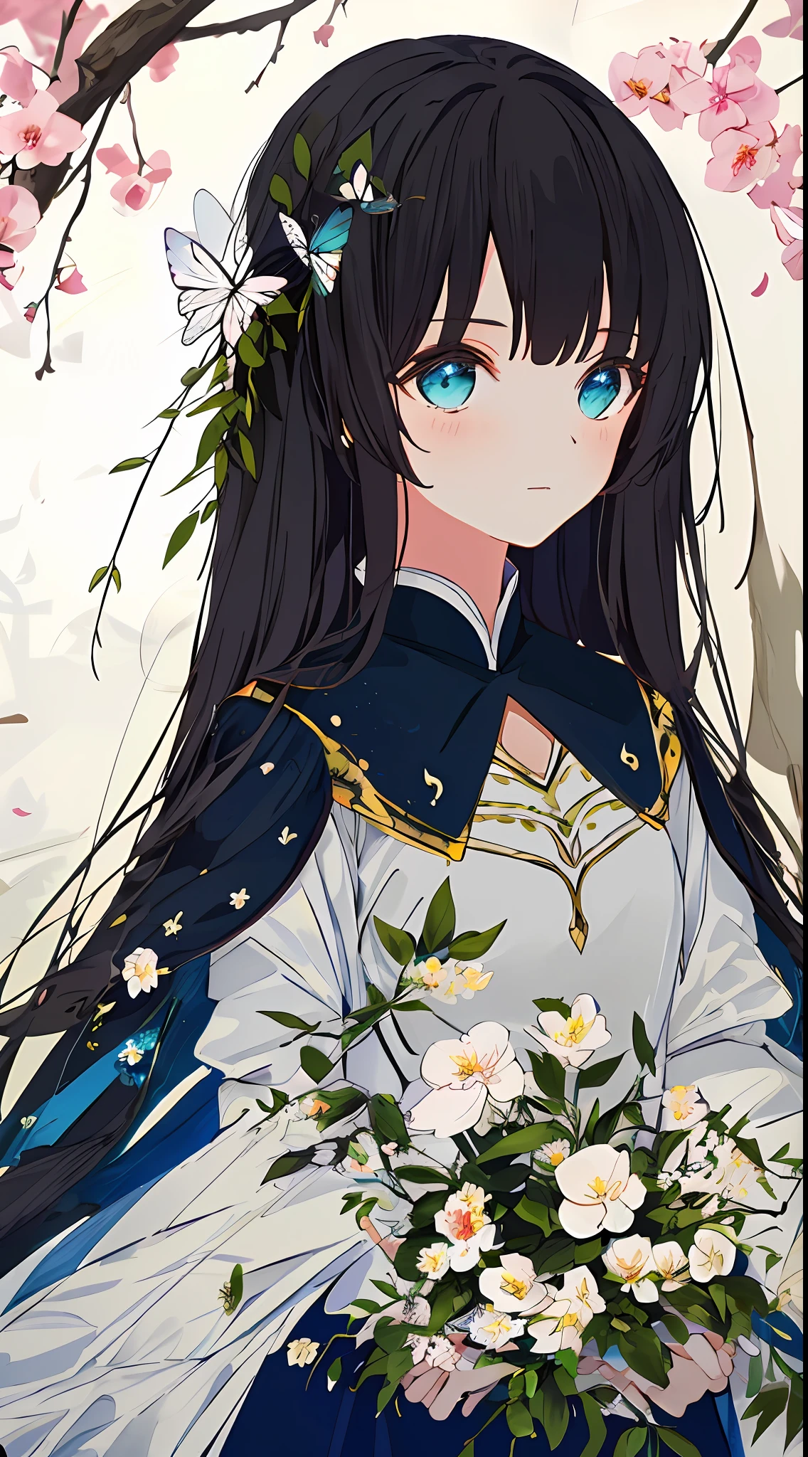 masterpice, (best quality), ((best detailed)), depth of field, a beautiful girl, beautiful face, nature, spirit, blossom, colorful landscape, flowers, butterflys, glowing dress, 元素