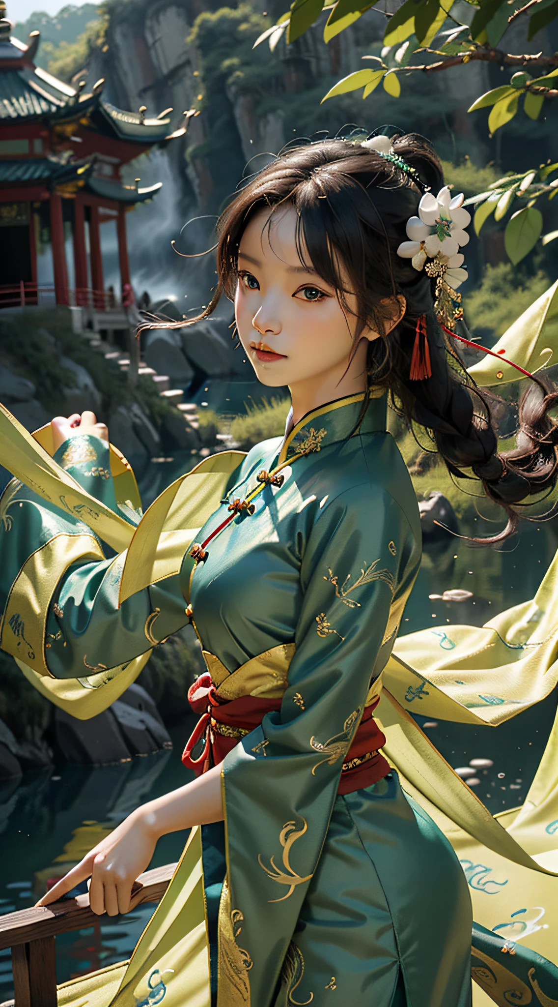 Ultra high quality，Jeizuo，Perfect illustration，extreme details，China Hua，Grandiose Scene 1.4 pcs，theme：Dragon Boat Festival Blue Dragon Maiden picture
hue：The main color is light blue，Paired with fresh greens and bright yellows，Create lightness、Bright atmosphere。
Picture composition：With the green dragon as the main body，On the green dragon sat a girl，The girl was dressed in blue Hanfu，Holding sweet rice dumplings in his hand，Jubilant expressions，Look into the distance。The green dragon's body meandered，The dragon head and tail parts protrude，Highlights the traditional Chinese dragon culture。Around the blue dragon and the maiden，Traditional calamus can be added、Wormwood、realgar、Sachets and other elements，to highlight the history and culture of the Dragon Boat Festival。
Pay special attention：In order to highlight the traditional culture of the Dragon Boat Festival，The girl in the picture is supposed to wear traditional Hanfu，At the same time, the performance of the green dragon does not have to be too realistic，It is possible to add the characteristics of Chinese painting，Such as ink、line、Ink rendering, etc，Create a traditional Chinese style。
Picture atmosphere：The whole picture should create jubilation、lively、Festive atmosphere，It shows the traditional culture of the Dragon Boat Festival，At the same time, create lightness、mingliang、Fresh feeling，Let people feel the joy and enjoyment of the festival。
Other elements：The performance of the green dragon can also be added to the river、Traditional elements such as dragon boats，To highlight the dragon boat racing style of the Dragon Boat Festival。At the same time