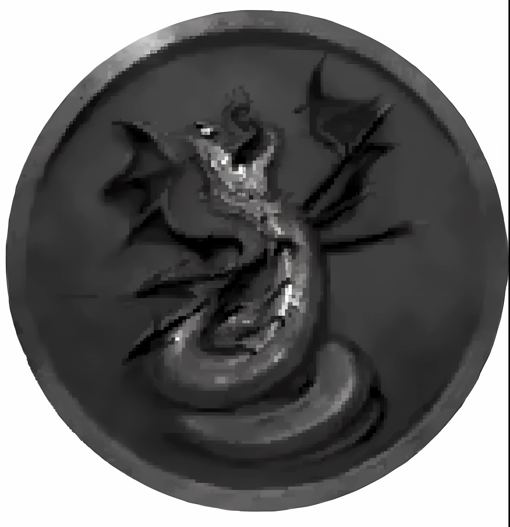 a close up of a black and white photo of a dragon on a coin, jörmungandr, Jormungandr, serpente, great mystical winged serpent, ouroboros, cobra, corpo da serpentee, dragon snake with wings, ancient symbol behind it, 3 0 0, metal dragon tail, Casa Telvanni, the hydra from path of exile