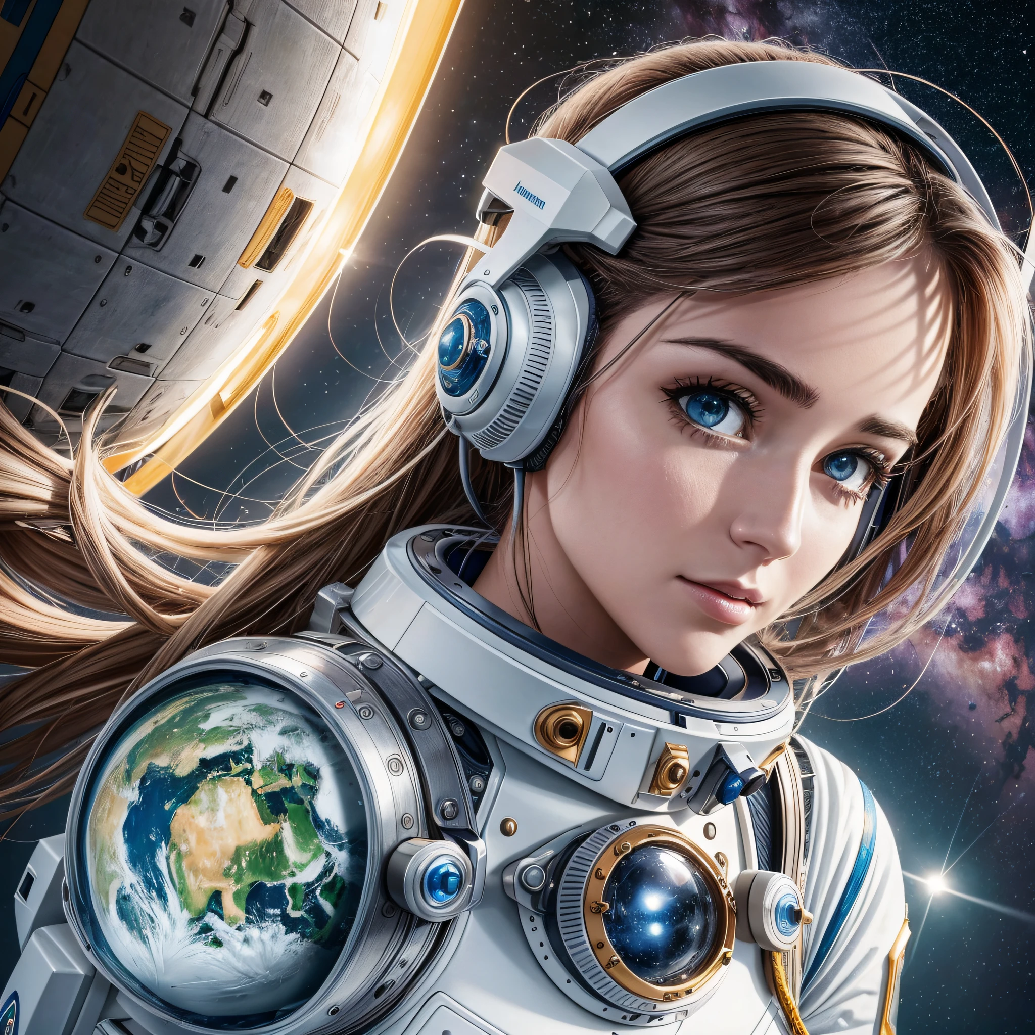 mulher astronauta na lua, melhor qualidade,foto realista, 8k, 4k, res extremos, ultra alta res, dynamic lighting, real lighting, sophiadiamond, looking_at_viewer, --auto --s2