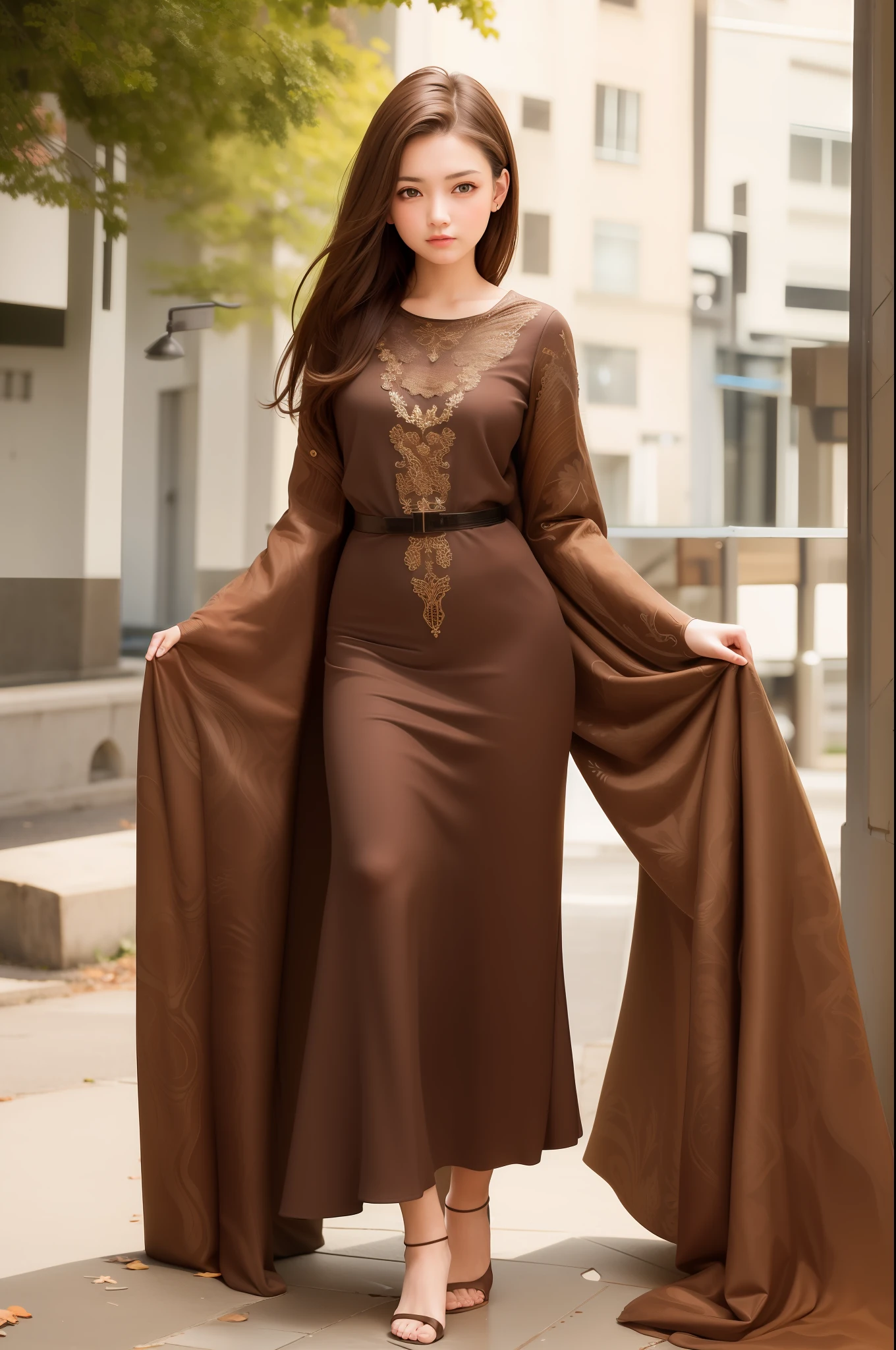 best quality, masterpiece, (realistic:1.2),(full body), 1 girl, brown hair, brown eyes,Front, detailed face, beautiful eyes