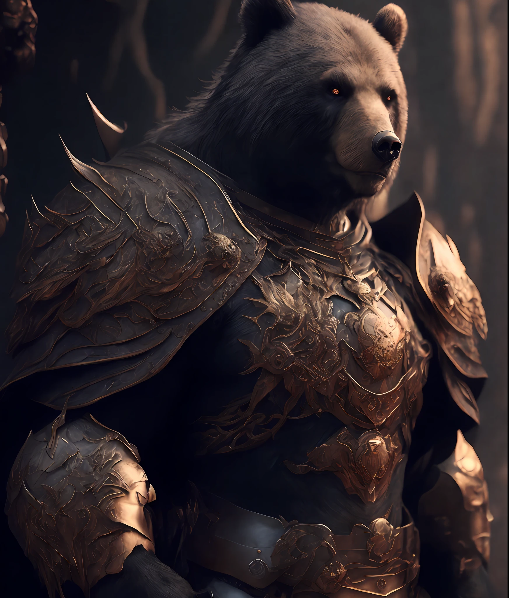 (Masterpiece), best quality, (extremely fine CG uniform 8k wallpaper), (best quality), (best illustration), (best shadow), full body photo, anthropomorphic black bear, Hercules, warrior, China Heavy armor, Chinese ink style, stunning epic ancient Chinese theme, martial arts style, Chinese fairy tales, highly detailed, dynamic, cinematic, stunning, realistic lighting, vivid, vibrant, 8k, octane rendering, fantasy engine, very detailed , concept art, reality, crying engine,