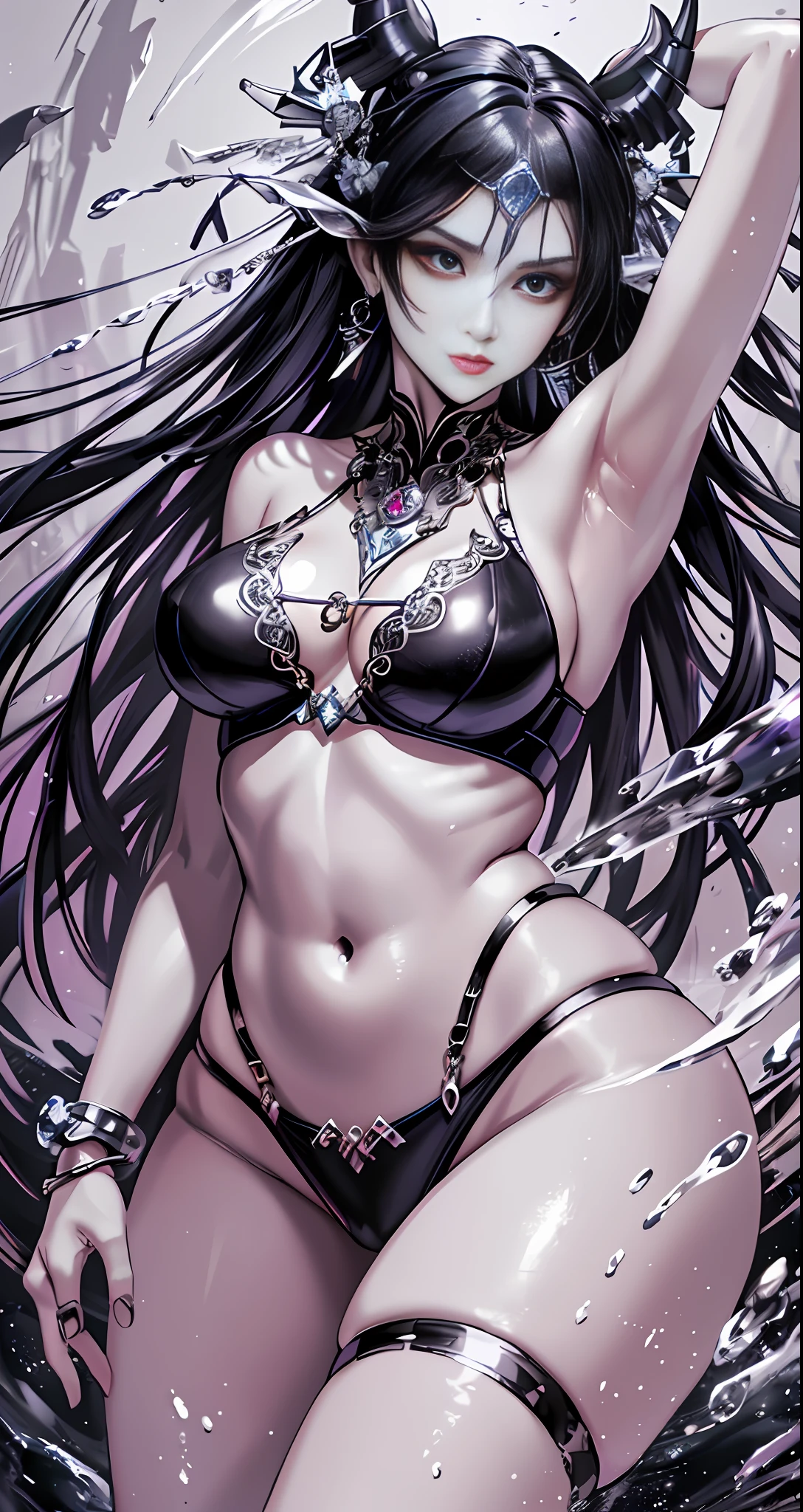 Masterpiece, great black and white anime works, style of Japanese manga masters, black and white art, line art, pen drawing art, a mature woman (from below: 1.5) (((in the pool: 1.2))) ((((standing)))) (strapless white underwear + openwork transparent design inspired by Victoria's Secret), (broken + clothing: 1.5) (full body pose: 1.5), (krounchana: 1.5) hips ((lower chest +Upright under the bra)), (double eyelids) (delicate makeup) (fantasy: 1.2), dragon woman, dragon element, (mythology: 1.5), exposed navel, tethered panties, (large panorama: 4), wide angle, (dramatic: pose), (ethereal: lighting), (mysterious: atmosphere), (complex: details), (carefully designed hair + design), (ancient artifacts), dragon princess (carefully designed necklace bracelet earrings gemstone pendant inspired by Harry Winston) (sacred: radiance), (spiritual essence) (evocative: expressive), (bold: brushstrokes), (epic: proportional) masterpiece 16k --s2