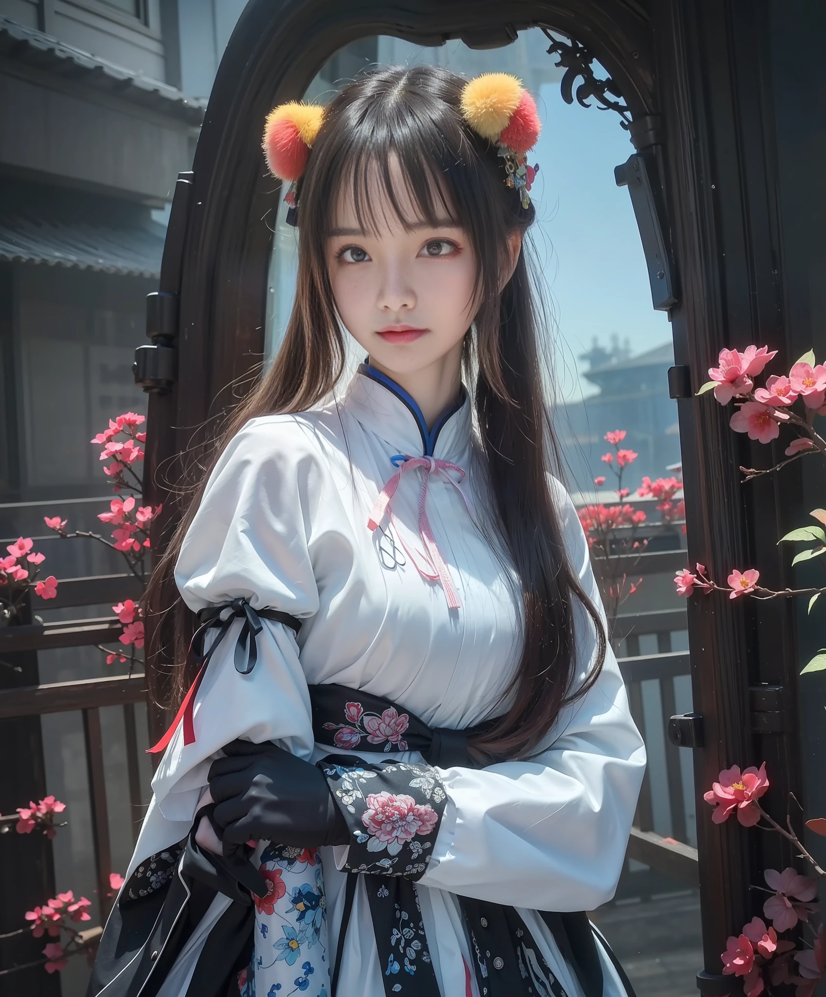 (8k, RAW photo:1.2), best quality, ultra high res,dramatic angle,(fluttered detailed color splashs), (illustration),(((1 girl))),(long hair),(rain:0.9), (头饰:1.4),少女身边有一座古宫,汉服,(重点),彩色水墨画,(泼彩),泼彩,(((colorful))),(素描:0.8) , Masterpiece, best quality, beautiful painted, highly detailed,(denoising:0.6),[splash ink],((ink refraction)), (beautiful detailed sky),moon,highly,detaild,(masterpiece, best quality, extremely detailed） CG unity 8k壁纸，杰作，最好的质量，超详细），（石蒜），