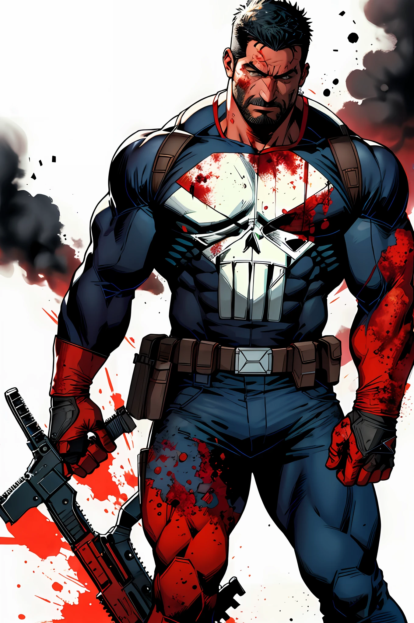 Segurando Arma de fogo, Punisher, Marvel, Destroyed background, blood