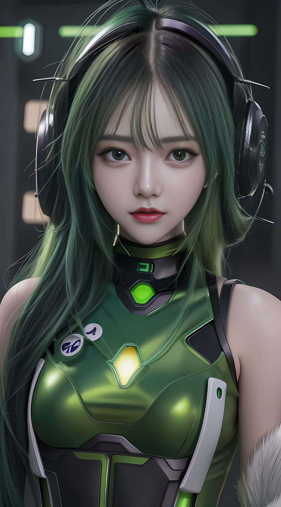 anime girl with glowing green hair and a green dress, perfect android girl, cute cyborg girl, digital cyberpunk anime art, inspired by Ai Xuan, artwork in the style of guweiz, inspired by Feng Zhu, dreamy cyberpunk girl, beautiful digital artwork, beautiful female android!, trending on cgstation, inspired by Leng Mei