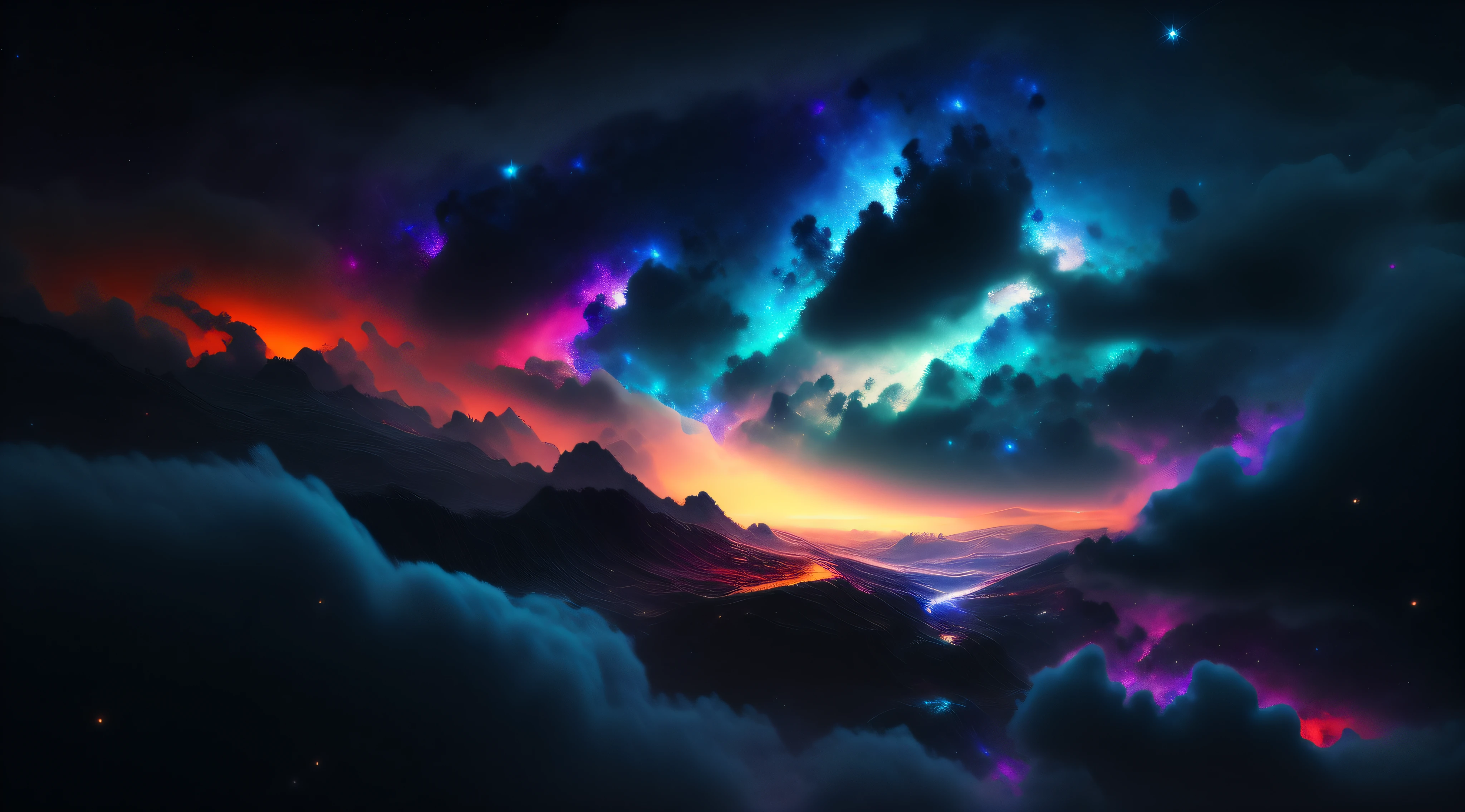 a close up of a picture of a very colorful galaxy, epic beautiful space scifi, dream like atmosphere 8k, dramatic nebula sky, space clouds, atmospheric fantasy sky, 4K HD wallpapers are very detailed., interstellar stormy bright sky, dramatic space sky, space landscape, 4k highly detailed digital art, epic dreamlike fantasy landscape, space sky, galactic landscape, beautiful space