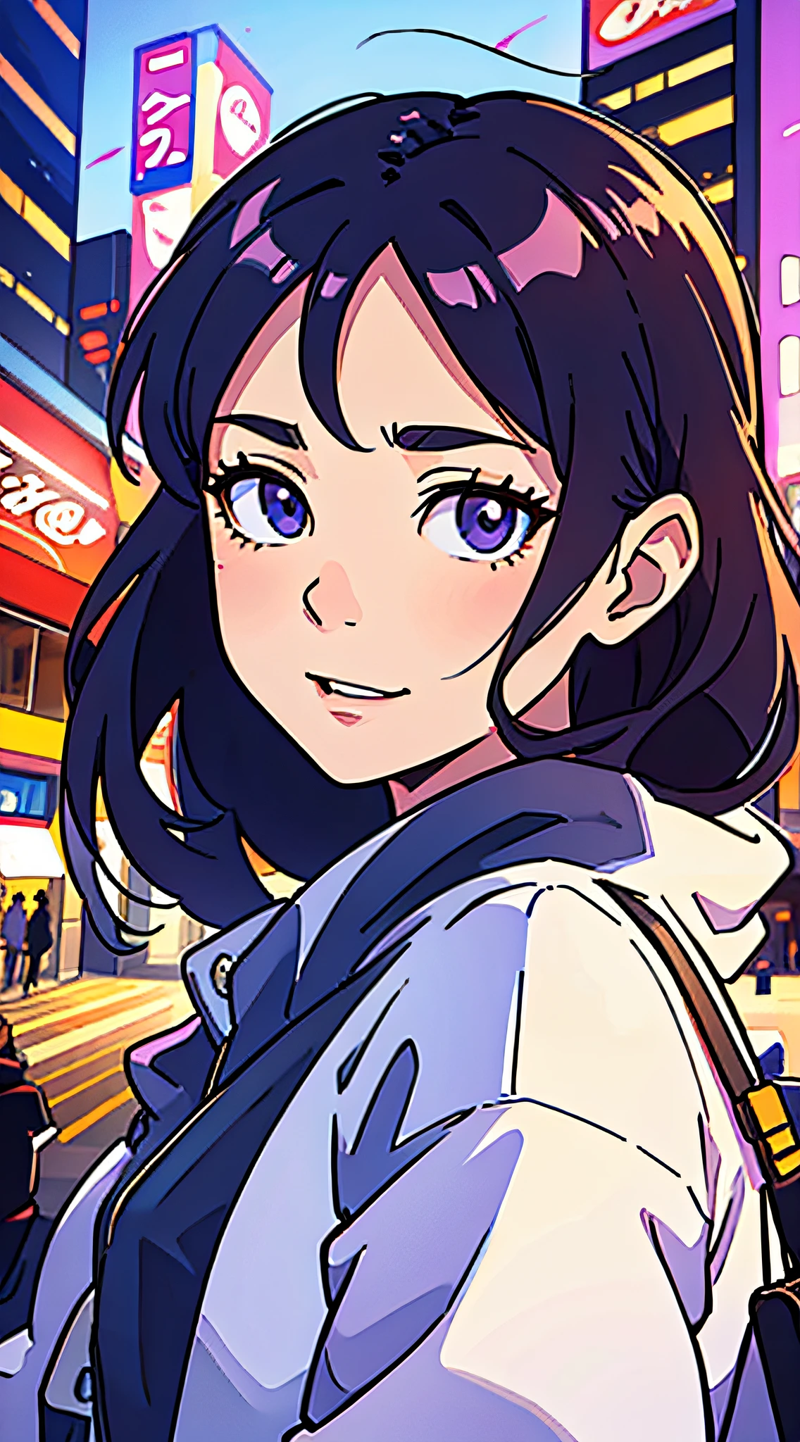 (best-quality:0.8),
(best-quality:0.8), perfect anime illustration, extreme closeup portrait of a pretty woman walking through the city