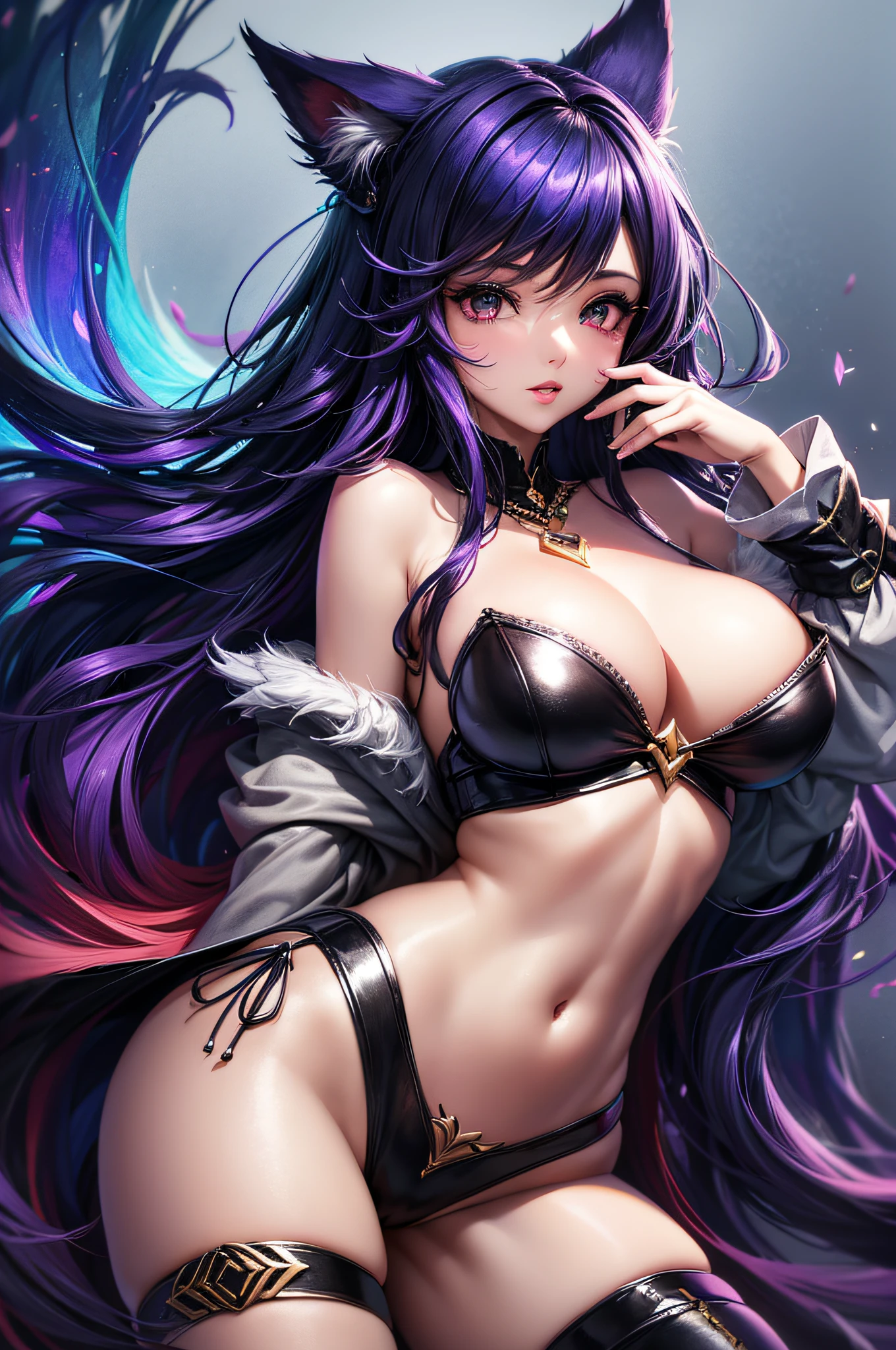 1menina,Ahri \(Liga das Lendas,lips parted,k/da \(Liga das Lendas\),seio grandes,reluzente,pele brilhante,(obra prima),(melhor qualidada) --auto --s2