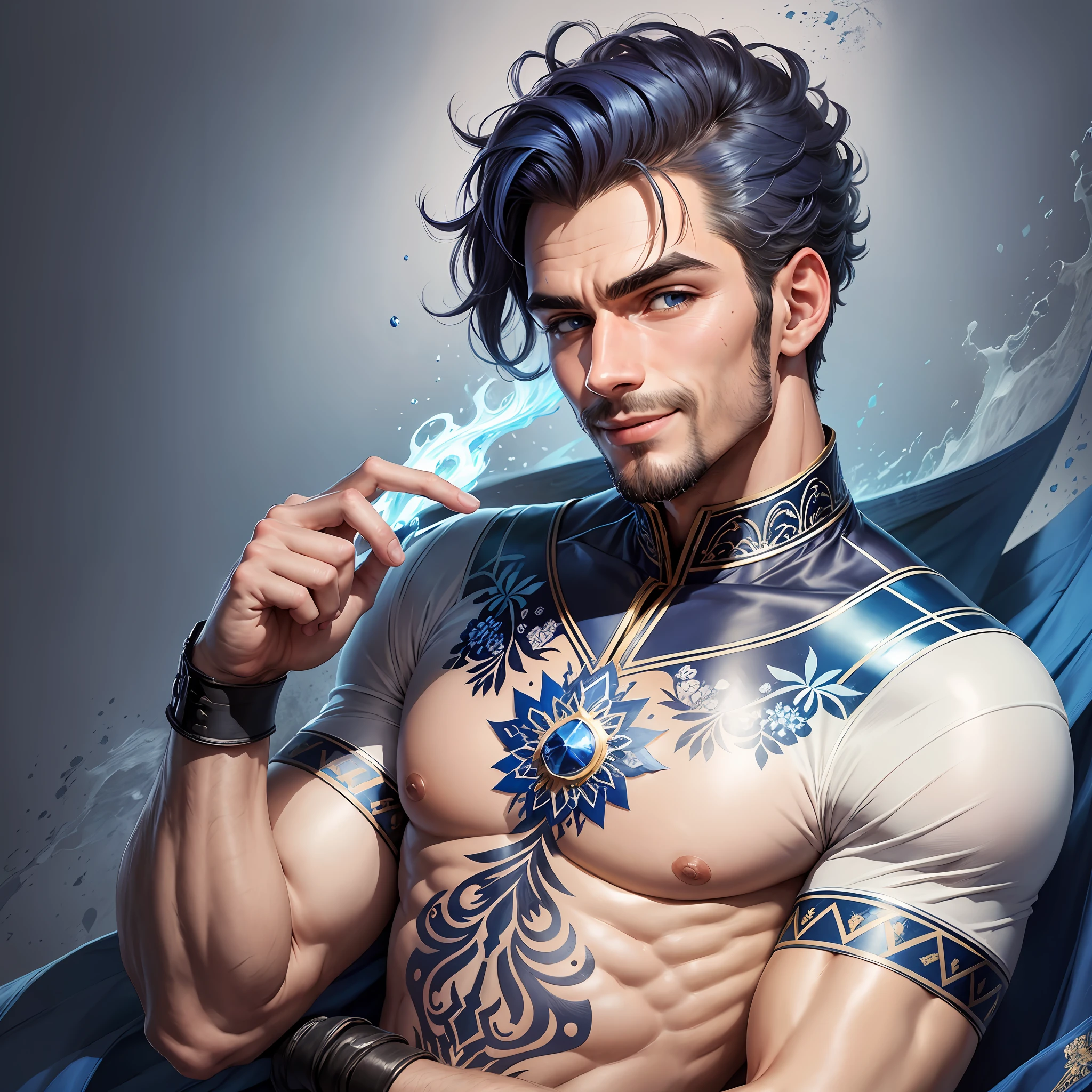 homen de terno azul, alta qualidade, 8k, altamente detalhado, segurando uma caneta azul, forte, sorrindo, dia --auto --s2