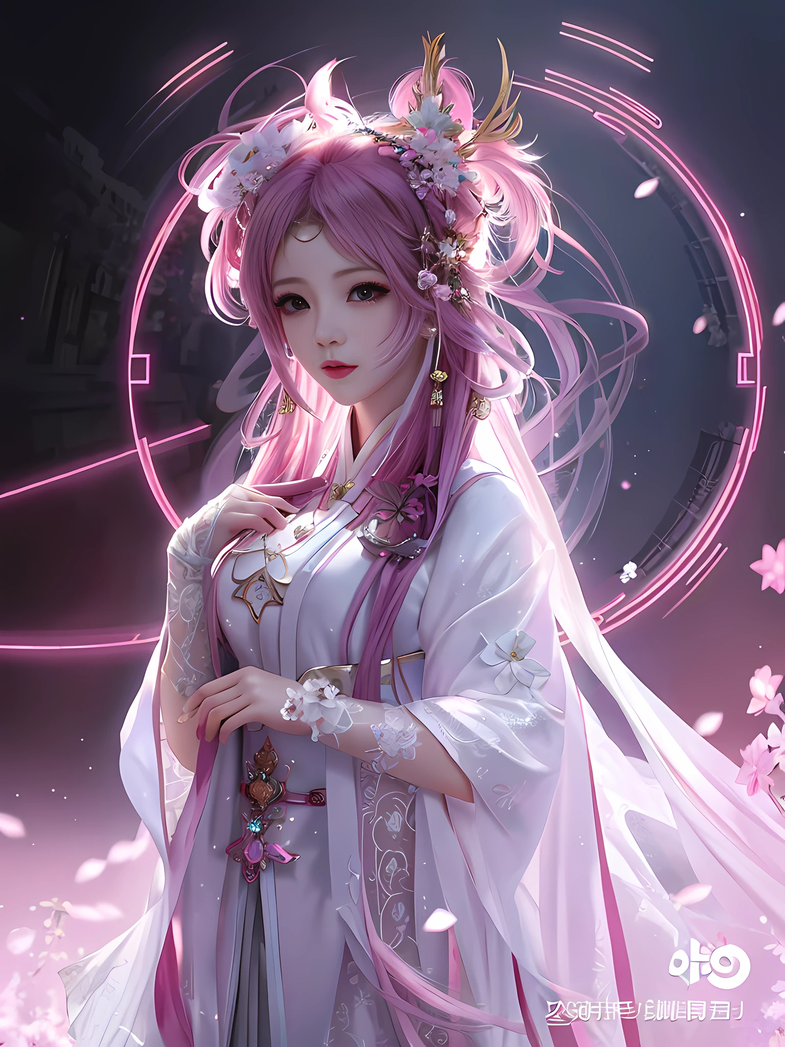 anime girl with pink hair and a white dress holding a pink clock, trending on cgstation, artwork in the style of guweiz, inspired by Ai Xuan, palace ， a girl in hanfu, 8k high quality detailed art, digital fantasy art ), ethereal beauty, Guweiz, a beautiful fantasy empress, fantasy art style, chinese fantasy