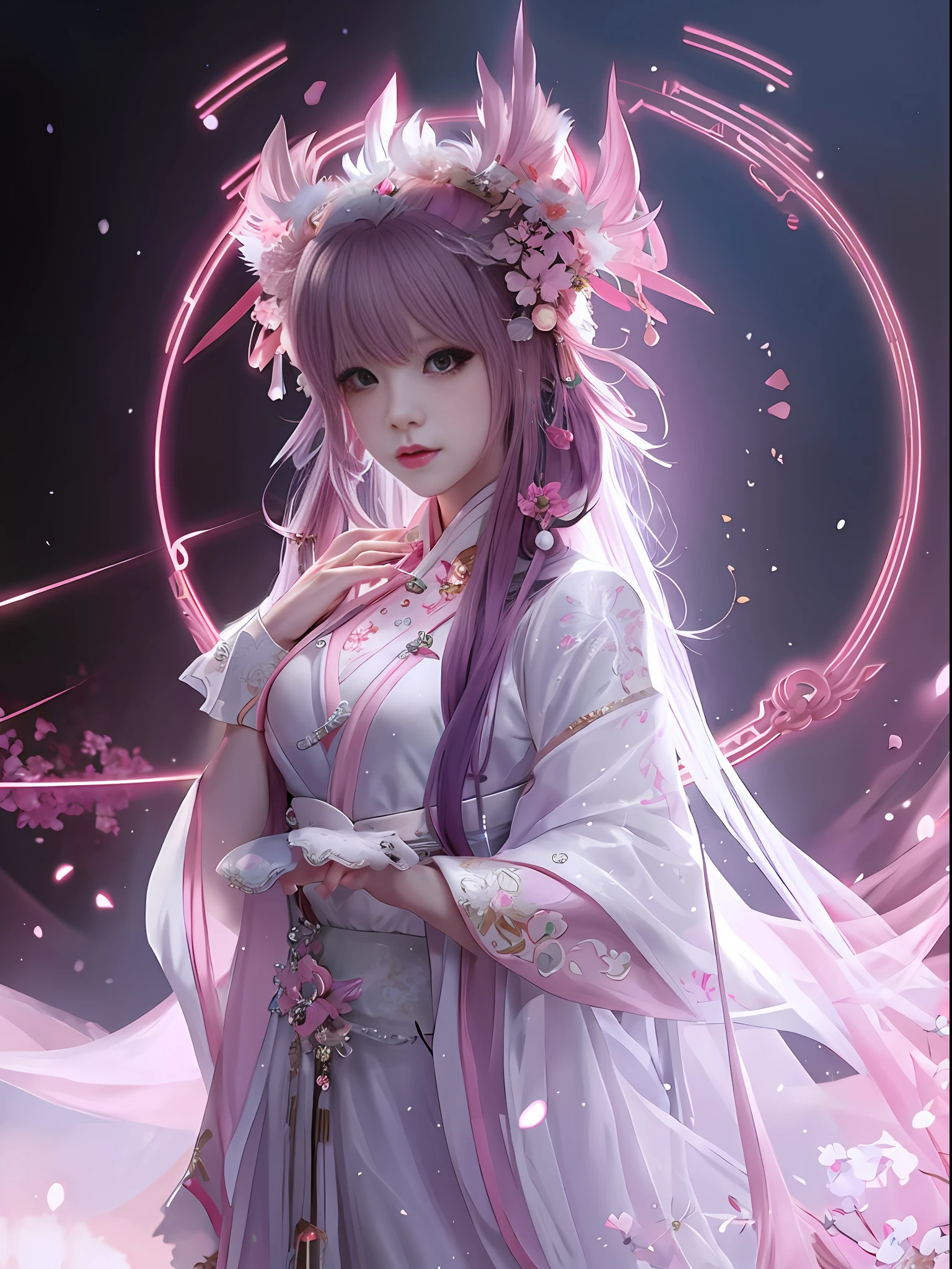 anime girl with pink hair and a white dress holding a pink clock, trending on cgstation, artwork in the style of guweiz, inspired by Ai Xuan, palace , a girl in hanfu, 8k high quality detailed art, digital fantasy art ), ethereal beauty, Guweiz, a beautiful fantasy empress, fantasy art style, chinese fantasy