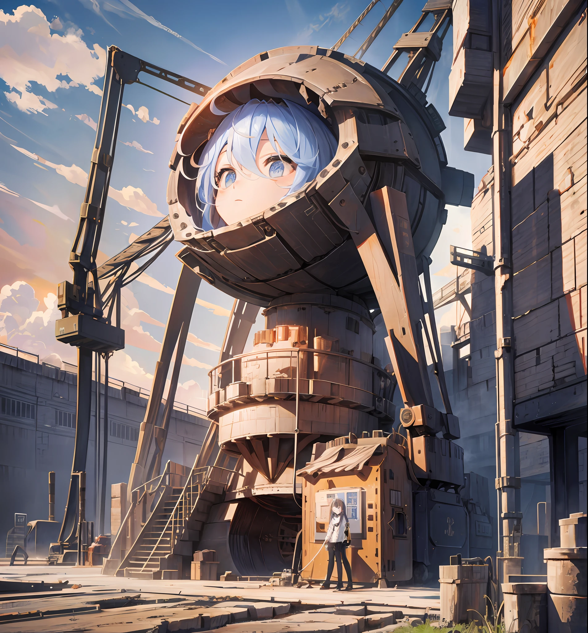(((Bucket Wheel Excavator)))),A masterpie、bestquality、Highly detailed、Unity 8k wallpapers、Big empty、girl 1 person、heavy machinery、Gradient hair、hair between the eyes、Ahoge、age: 16、pretty face、White Niso、