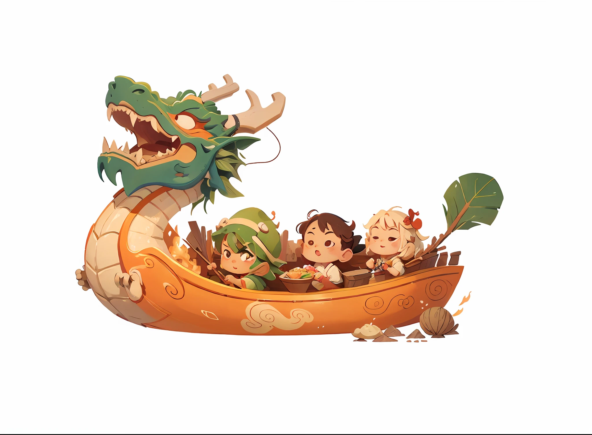 Chinese dragon racing boats,The Chinese dragon turned into a small boat,Reheat many people in the vast lake,paddling, passion, ((Multiple people rowing)),vibrant,Mugwort leaves wrapped in rice dumplings, fresh green, delicate,Kites are colorful, light, vibrant,Bright, warm, orange, hwang, festive, cozy,(Local close-up of the private parts),(Light and shadow effects),(MASTERPIECE),(Detailed description),(movie effects),(4K HD)