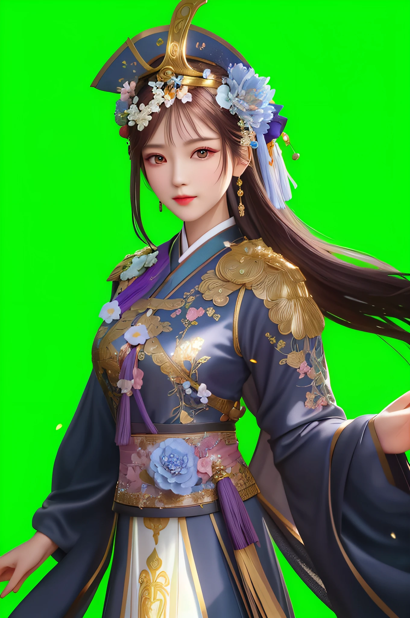 best quality, masterpiece,most of the body,(background:Garden),1 girl, mature woman, chinese style, ancient china, sister, dancer, dark brown hair, dark hair, princess cut, a Fried Dough Twists braid, coiled hair, double ball head,Coiled hair,streamers, light pink lips, calm, intellectual,Purple eyes, tassels, silver thread, beads,peony flowers, gowns, capes, silk skirts, embroidery, fine face, facial close-up,Light-colored clothes,Beautiful face,photorealistic, rim lighting, two tone lighting,(high detailed skin:1.2), 8k uhd, dslr,soft lighting, high quality, Photograph, high resolution, 4k, 8k, Bokeh