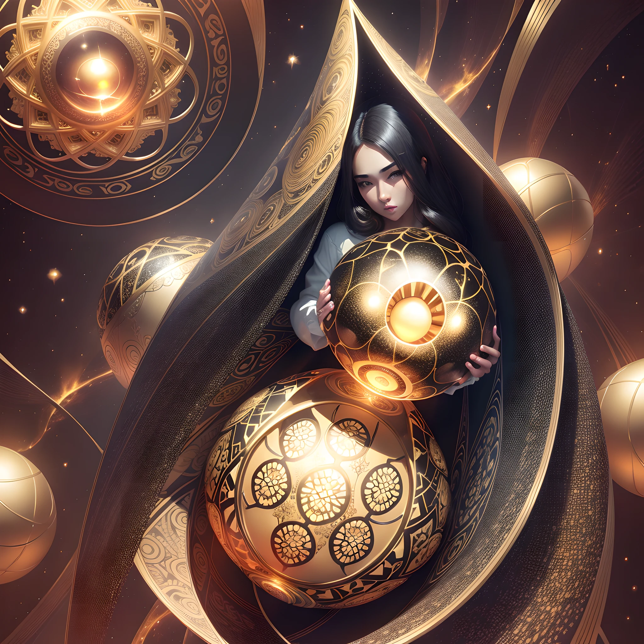 Ultra high definition. High dimensional. Extraterrestrial planet. Futuristic. Cosmal. Golden egg with sacred geometric pattern. A glowing golden aura. glossy and complex design; Realistic Gold --auto --s2