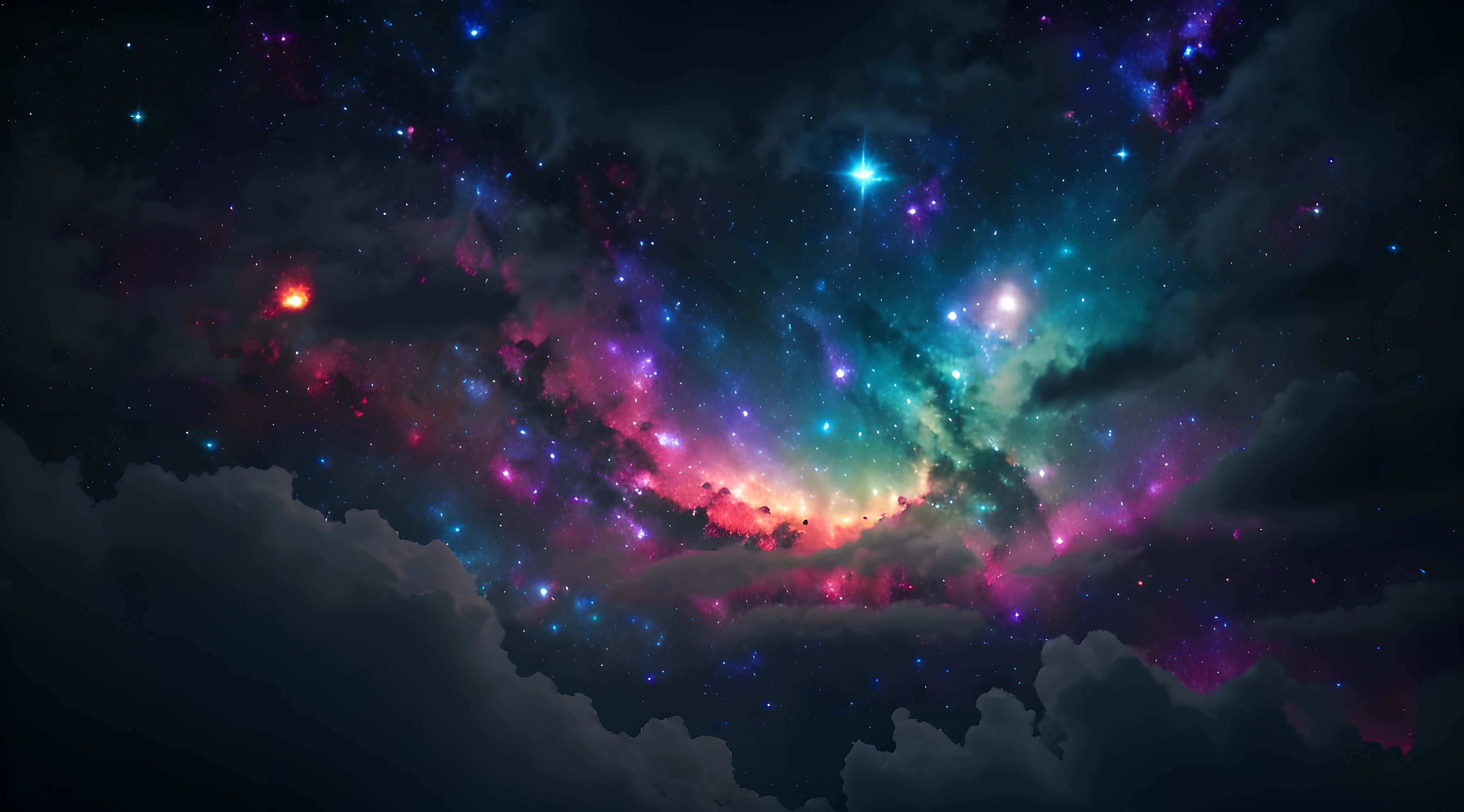 a close up of a picture of a very colorful galaxy, epic beautiful space scifi, dream like atmosphere 8k, dramatic nebula sky, atmospheric fantasy sky, space clouds, 4K HD wallpapers are very detailed., dramatic space sky, interstellar stormy bright sky, space landscape, 4k highly detailed digital art, epic dreamlike fantasy landscape, space sky, galactic landscape, beautiful space