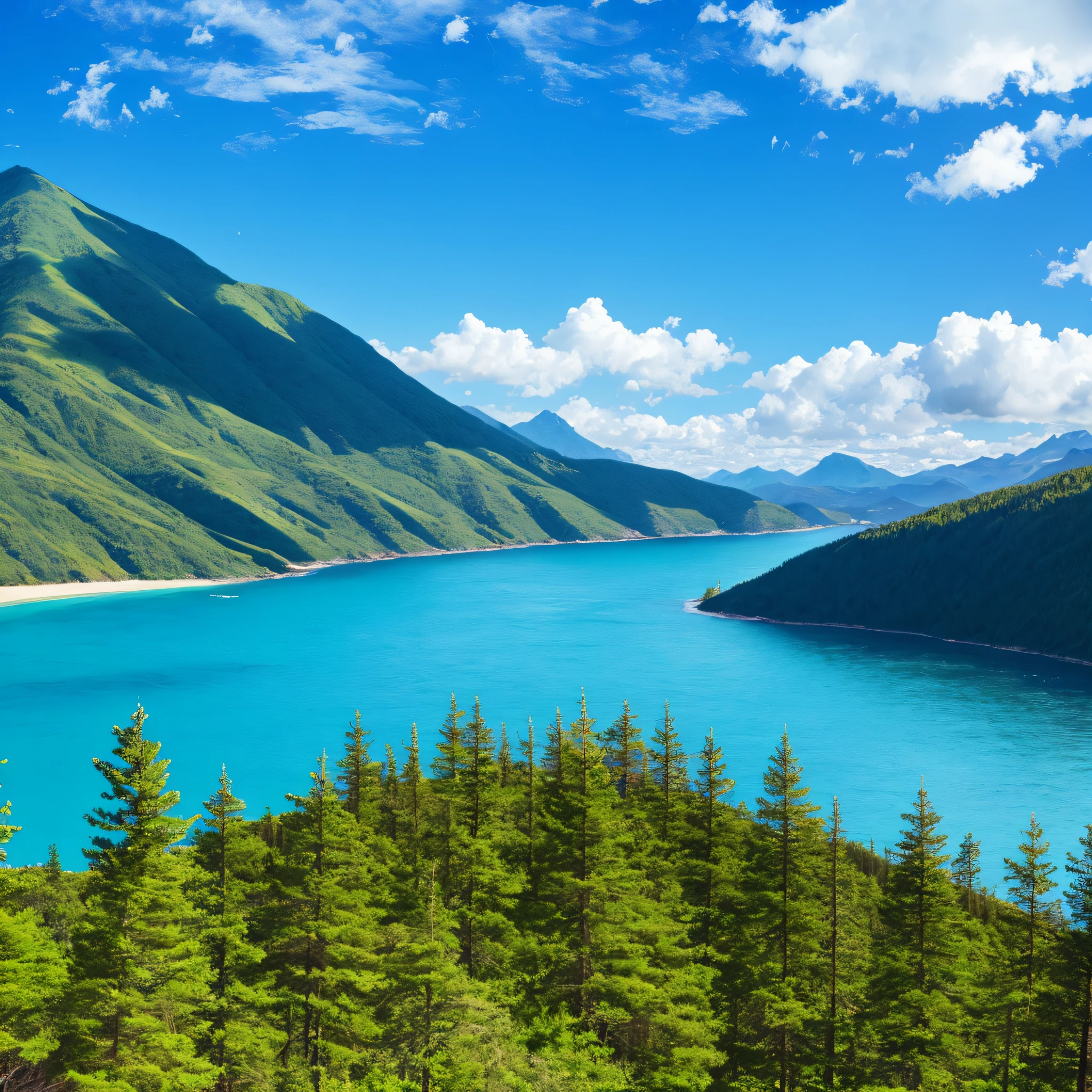 forests,Far Mountain,Ocean,Blue sky --auto --s2