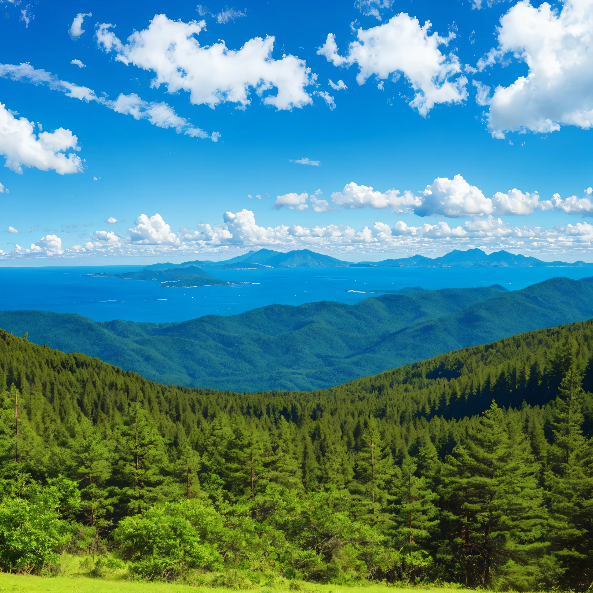 forests,Far Mountain,Ocean,Blue sky --auto --s2