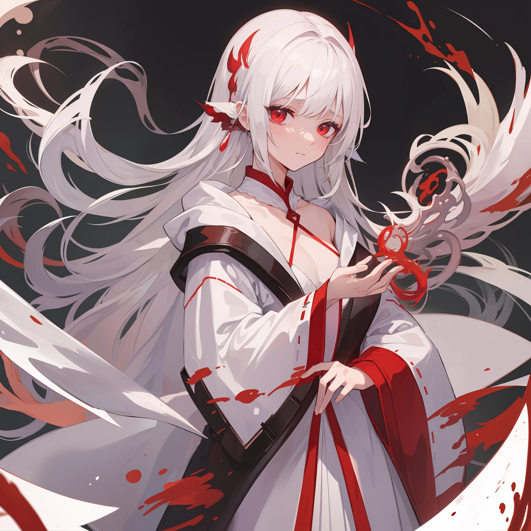 A white-haired girl with red eyes and a white robe was crying