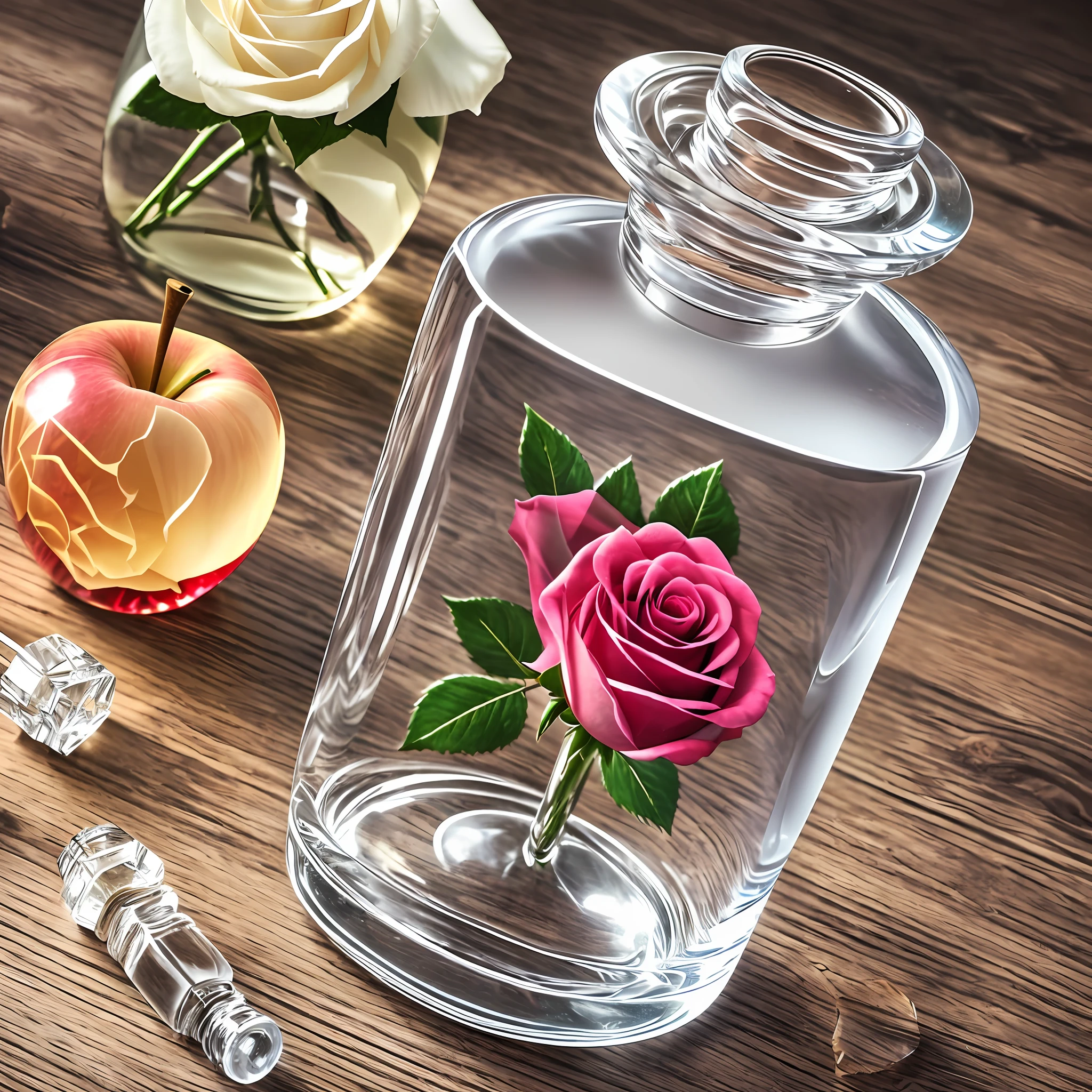 crystal apple and white rose in a bottle with fantastic world --auto --s2