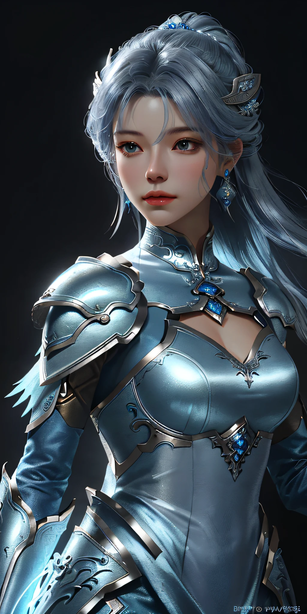 a close up of a woman in a silver and blue dress, chengwei pan on artstation, by Yang J, detailed fantasy art, stunning character art, fanart best artstation, epic exquisite character art, beautiful armor, extremely detailed artgerm, detailed digital anime art, artgerm on artstation pixiv, armor girl