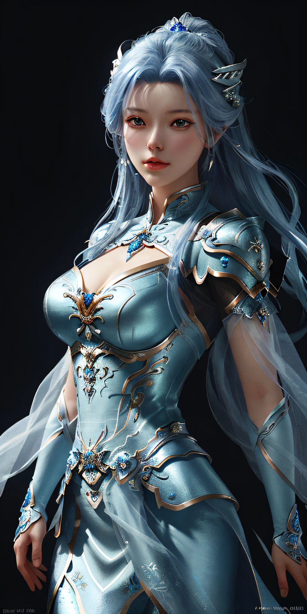a close up of a woman in a silver and blue dress, chengwei pan on artstation, by Yang J, detailed fantasy art, stunning character art, fanart best artstation, epic exquisite character art, beautiful armor, extremely detailed artgerm, detailed digital anime art, artgerm on artstation pixiv, armor girl
