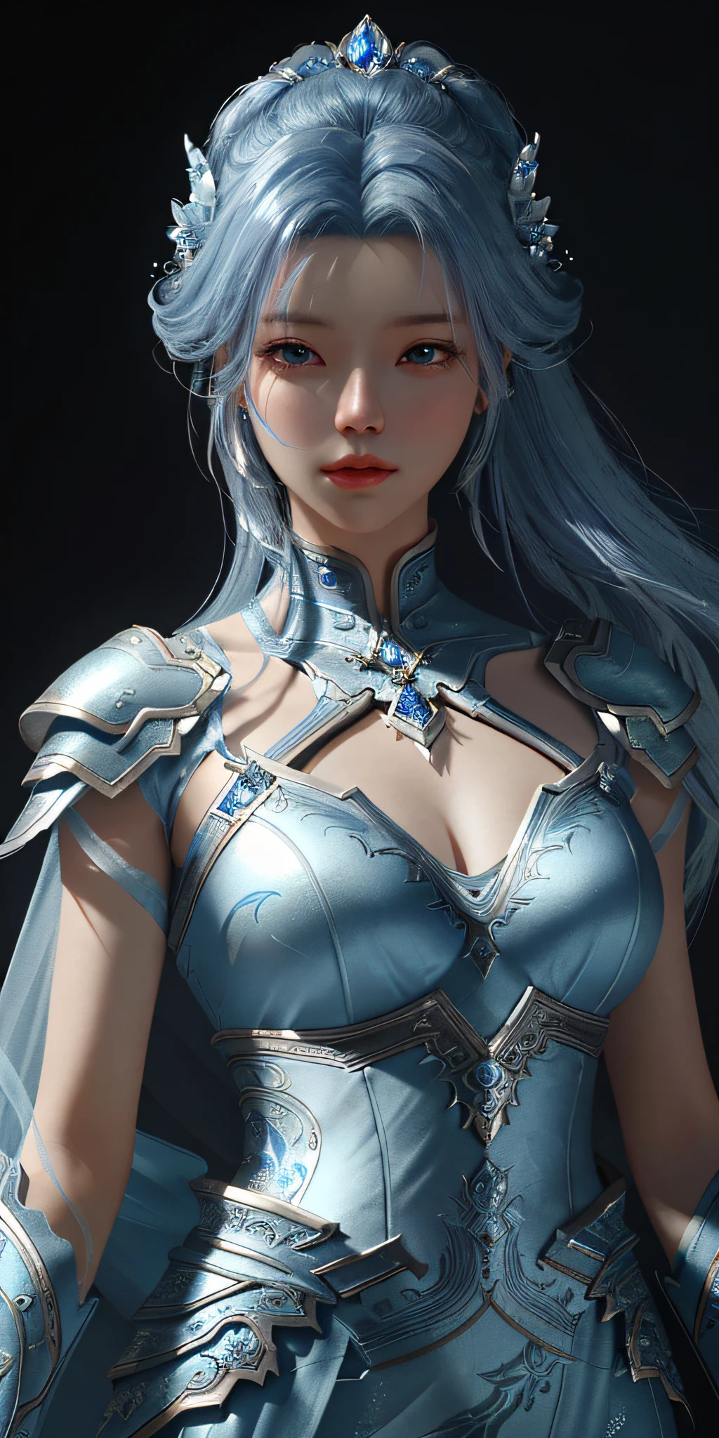 a close up of a woman in a silver and blue dress, chengwei pan on artstation, by Yang J, detailed fantasy art, stunning character art, fanart best artstation, epic exquisite character art, beautiful armor, extremely detailed artgerm, detailed digital anime art, artgerm on artstation pixiv, armor girl