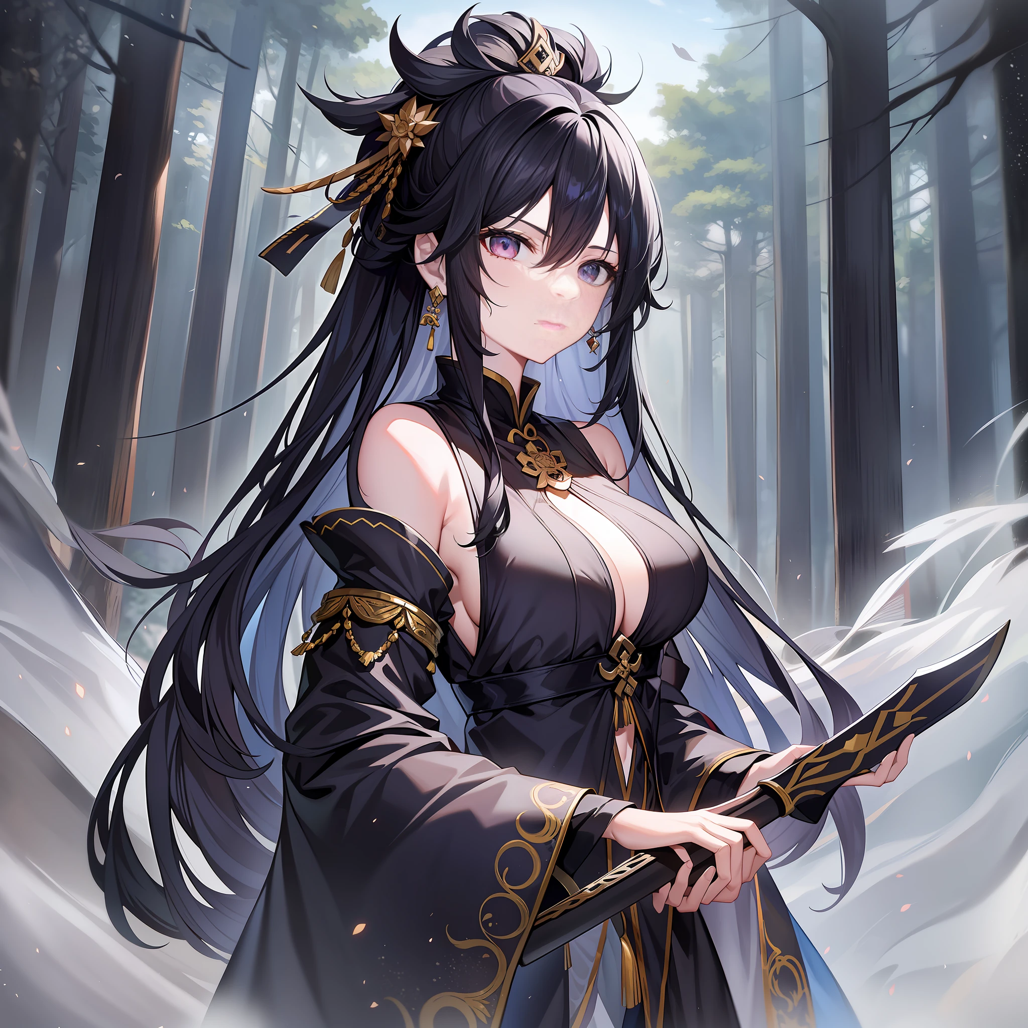 In the midst of this ancient and mysterious mountain forest,A black-haired female emperor wearing a long-haired ancient costume Taoist priest on her back appears in the center of the picture。
She is a beautiful young woman,Black hair hanging down from the shoulders,Gently blow in the strong wind。She wore a gorgeous black dress,Carrying a quaint sword on his back,The figure is beautiful, but he looks a little arrogant。Her face is angular,The eyes are deep and calm。
The tone of the entire picture is mainly dark black,Bring out the mystery and power of the female emperor。The background is full of ancient pine trees,It appears solemn and silent。
This female emperor through her expressions and body language,It shows a kind of pride and loneliness。She walked through the forest with a long sword on her back,It seems mysterious and inviolable。Her face was expressionless,As if pondering some profound question,Or meditating on their destiny and future。
The whole picture conveys an atmosphere of power and mystery,It shows the strength and confidence of the female emperor,It also makes people feel the loneliness and unmatched pride in her。Her image is a kind of victor in climbing high mountains,He is a speaker who can be admired and admired by the audience,He is also a revolutionary who constantly pursues innovation on the road to power。