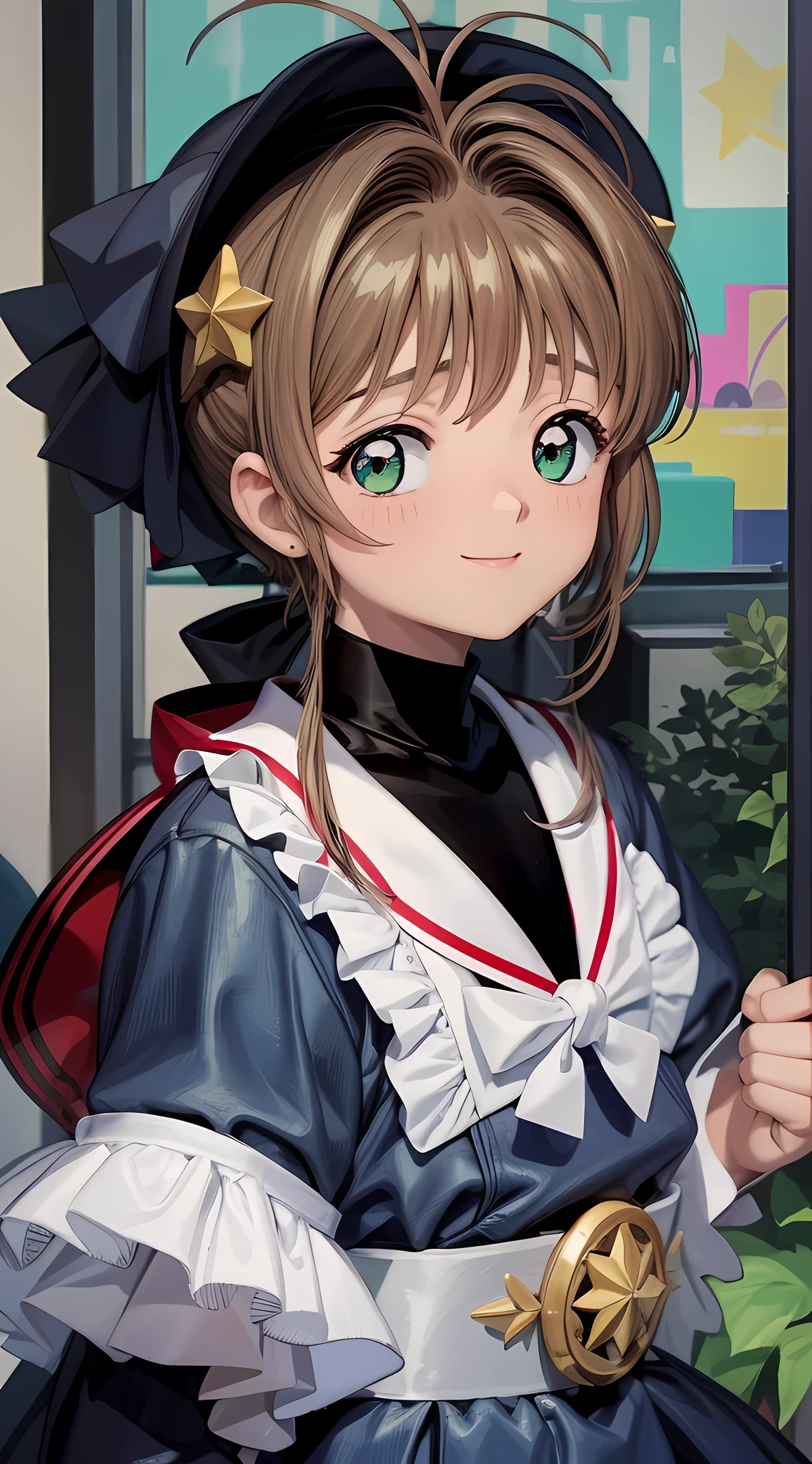 obra-prima, highres, fora, starry sky, noite, kinomoto_sakura e daidouji_tomoyo, tomoeda_elementary_school_uniform, 2******s, sorrindo (olhos perfeitos verdes) (rosto anatomia perfeita)