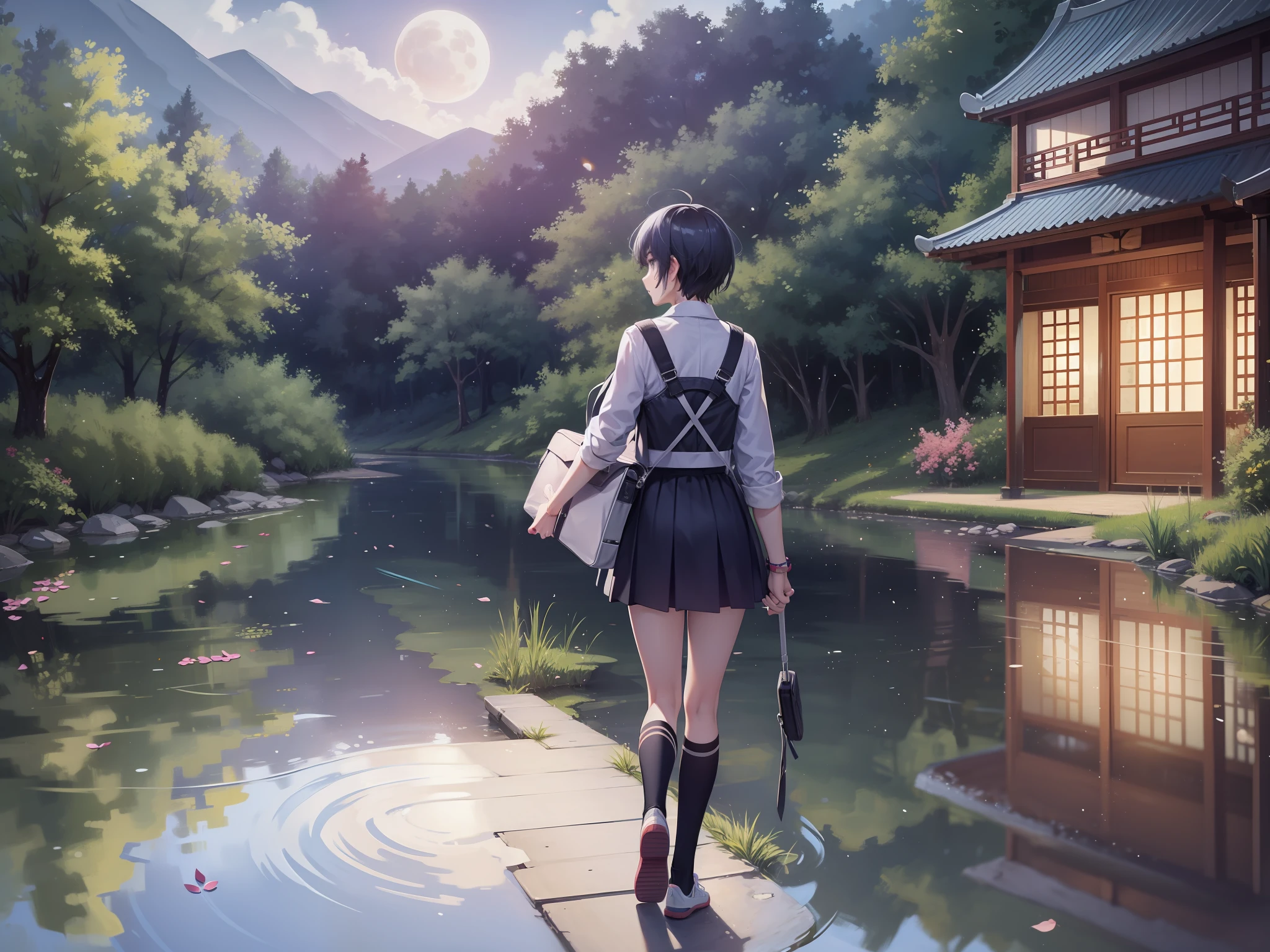 a cool ager walks toward , back,