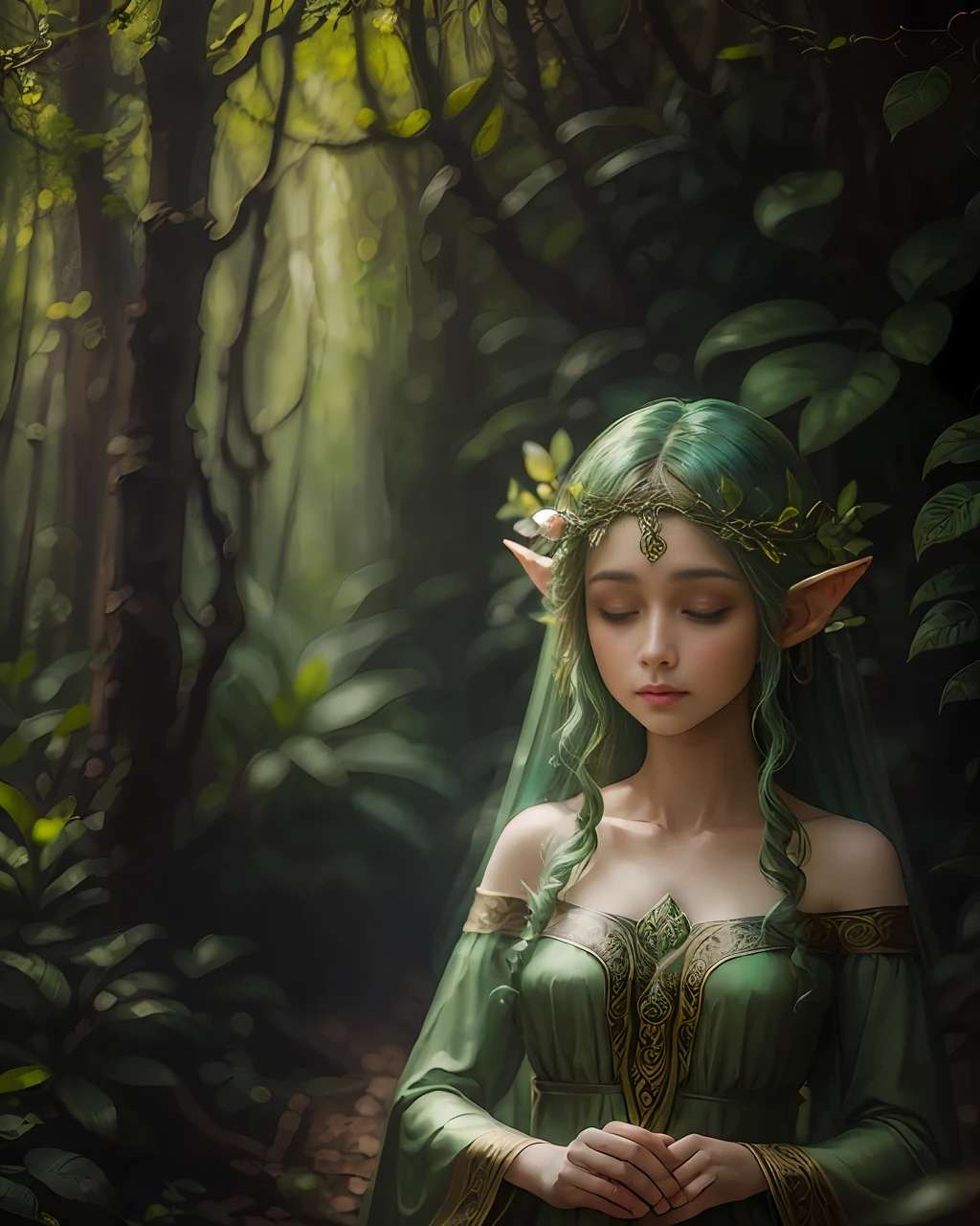 (best quality), daguerreotype photography, beautiful elves, Amazon forest, ethereal feel, mystical atmosphere, (depth of field), (vibrant colors), (nature sounds), peaceful vibe --auto --s2