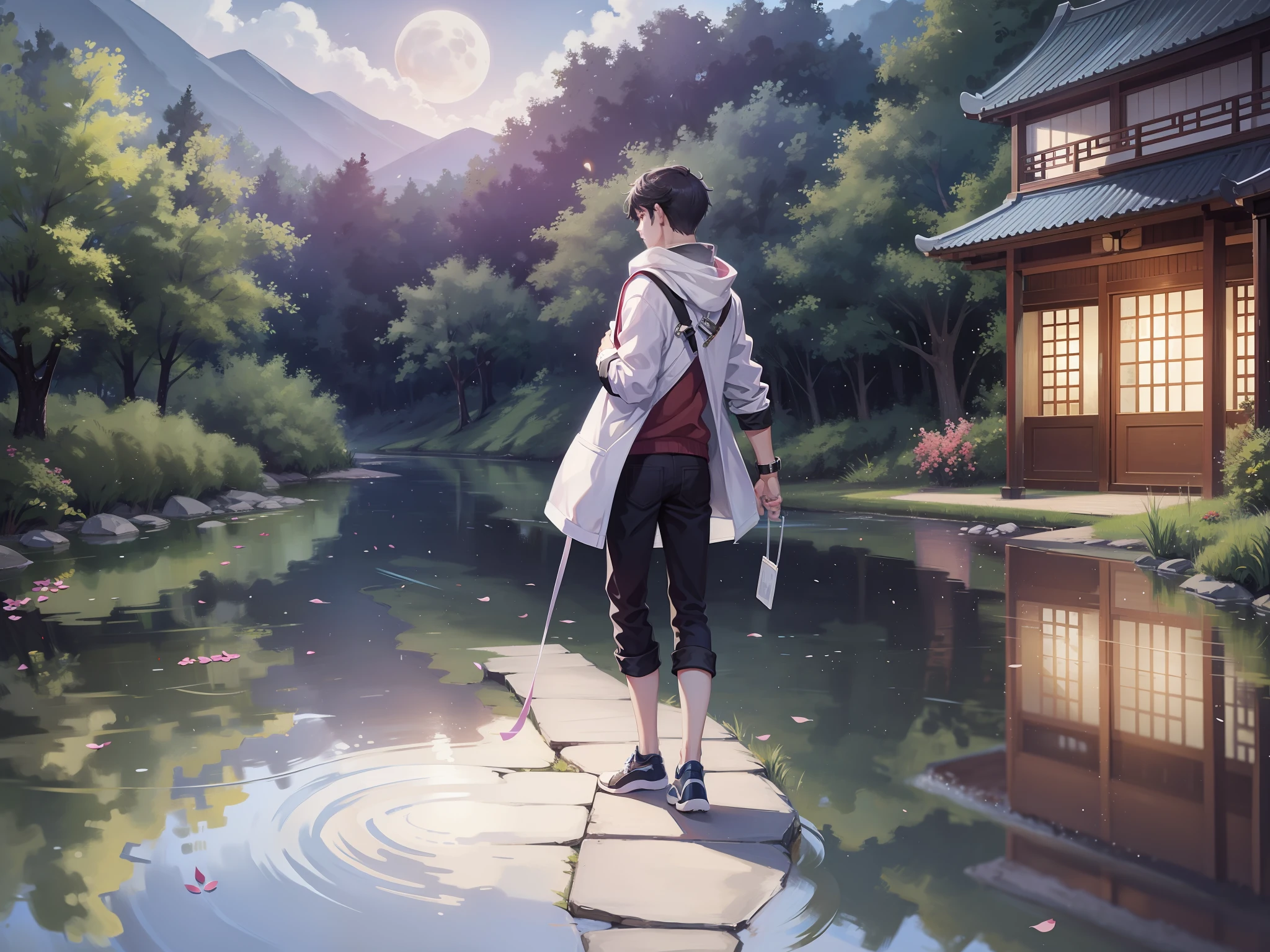 a cool ager walks toward , back,