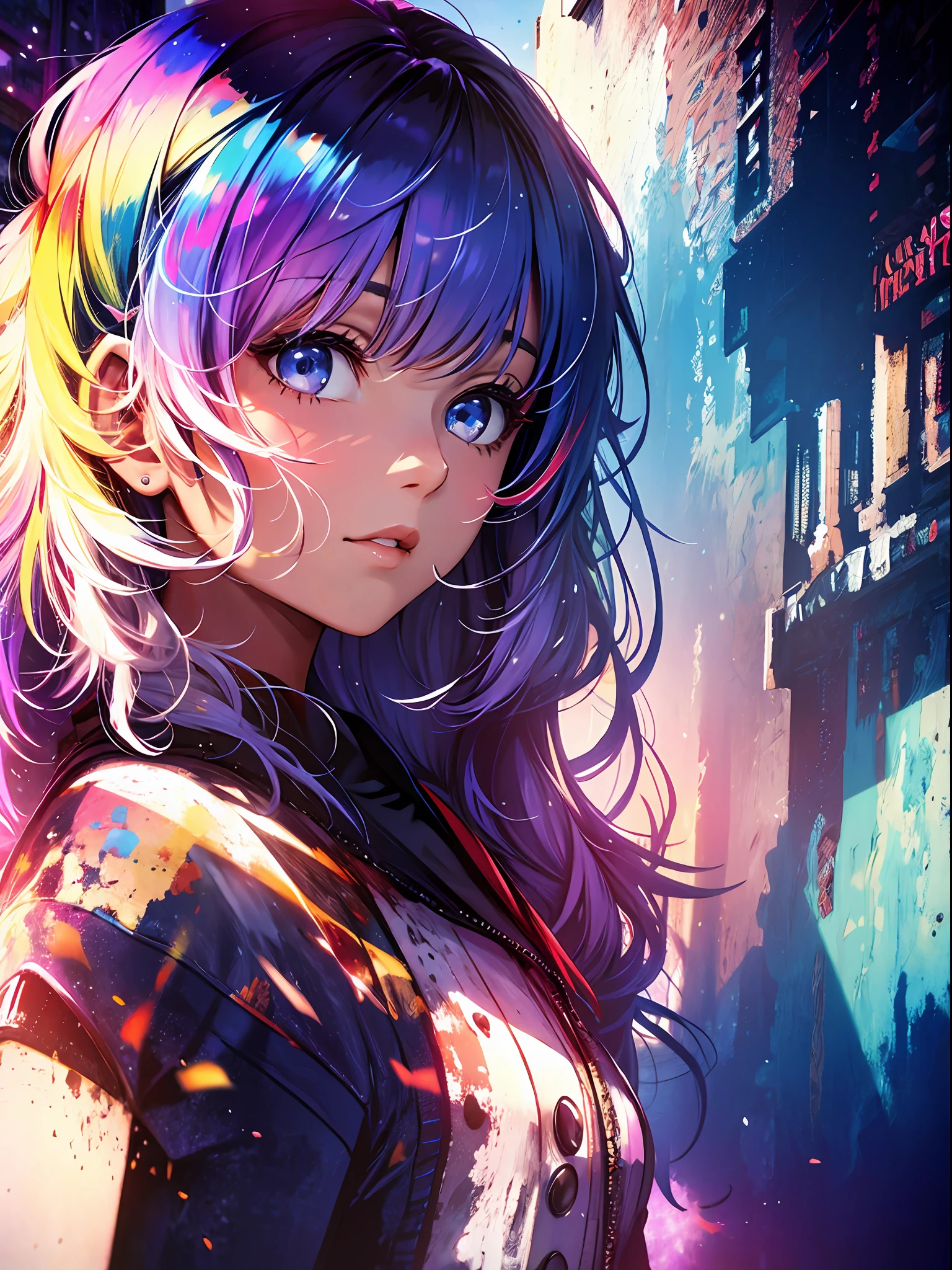Girl, cloud, colorful, masterpiece