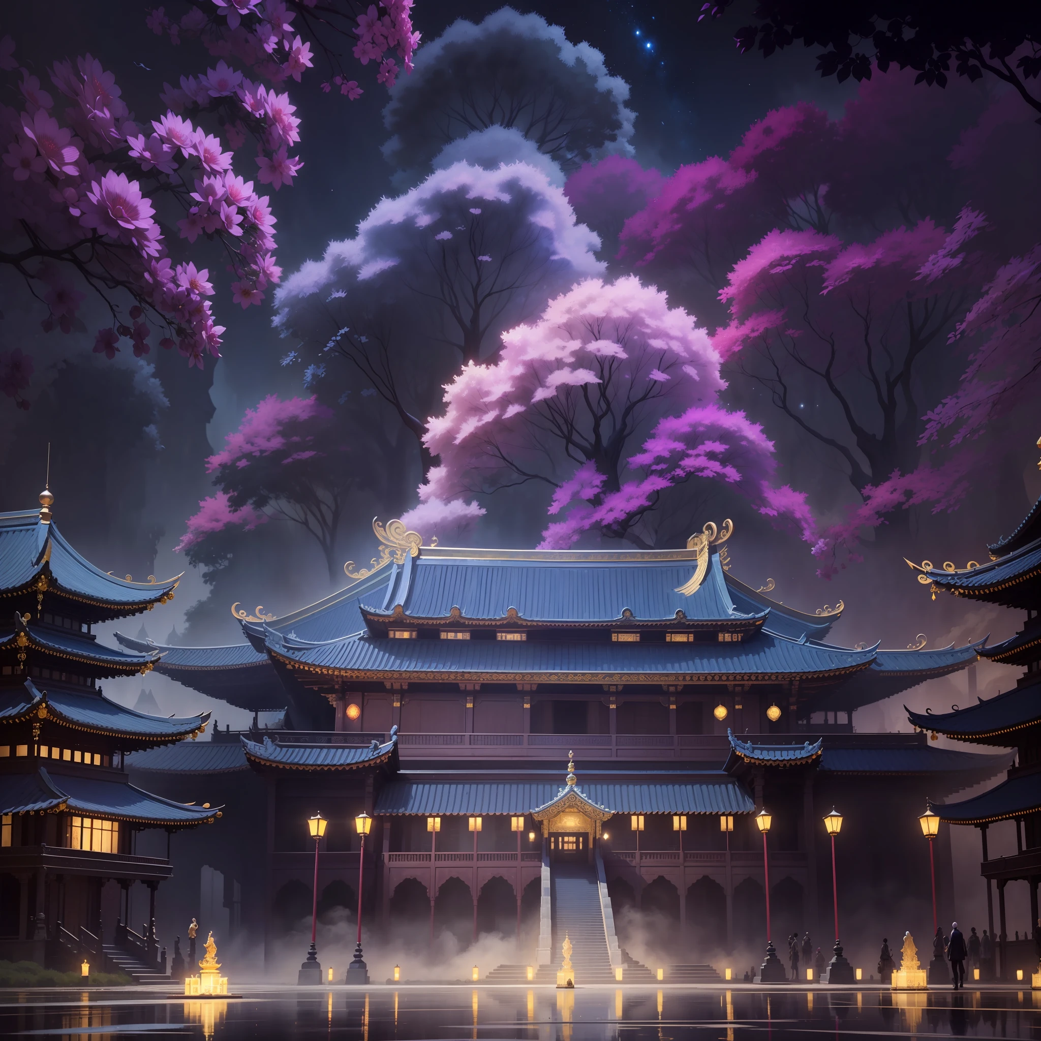 In the midst of this mysterious and gorgeous palace,There are magic arrays all around,It creates an atmosphere of mystery and mystery。
The palace is supported by countless intricately carved pillars,It shows its majesty and solemnity。The exterior of the entire building is imbued with a strong medieval style,At the same time, there is no shortage of mysterious magic elements。
On the ground around the palace,Drawing magic arrays one after another,Various shapes、Patchwork,Every magic array shone with brilliant light。The area of these magic arrays is very huge,Spread over the square where the entire palace is located。
The color tone of the whole picture is mainly dark purple and gold,The mysterious and magical atmosphere of the palace is set off。The background is dark clouds,It seems mysterious and unpredictable。
In this mysterious palace,Everything is surrounded by magic。Every detail is full of magic elements,It creates a stunning atmosphere。The palace seems to be a mystery、A world full of mysteries and magic,Let people feel the mystery and unpredictability of nature。
And the magic array is huge and shining,It also reflects the strength and strength of the palace owner。The whole picture,The atmosphere of mystery and solemnity is perfectly combined with magical elements,It gives a wonderful feeling beyond words,Let people have unlimited reverie and imagination space。