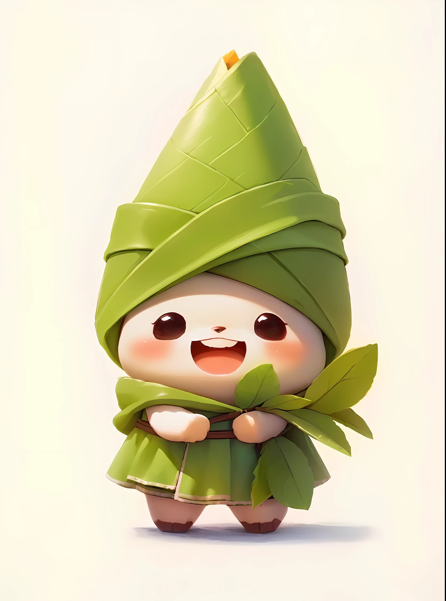 There was a small toy,There is a green hat and a leaf on it, adorable digital painting, cute cartoon character, cute 3 d render, cute digital art, cute detailed digital art, cute character, cute forest creature, cute! c4d, teemo, wearing leaf cloak, author:Yu Zheding, cute illustration, pixar cute character design, advanced digital chibi art --auto --s2