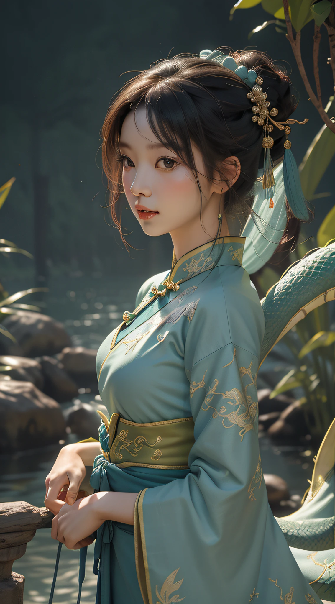 Ultra high quality,MASTERPIECE,Perfect illustration,extreme details,China Hua,Grandiose Scene 1.4 pcs,theme:Dragon Boat Festival Blue Dragon Maiden picture
hue:The main color is light blue,Paired with fresh greens and bright yellows,Create lightness、Bright atmosphere。
Picture composition:With the green dragon as the main body,On the green dragon sat a girl,The girl was dressed in blue Hanfu,Holding sweet rice dumplings in his hand,Jubilant expressions,Look into the distance。The green dragon's body meandered,The dragon head and tail parts protrude,Highlights the traditional Chinese dragon culture。Around the blue dragon and the maiden,Traditional calamus can be added、Wormwood、realgar、Sachets and other elements,to highlight the history and culture of the Dragon Boat Festival。
Pay special attention:In order to highlight the traditional culture of the Dragon Boat Festival,The girl in the picture is supposed to wear traditional Hanfu,At the same time, the performance of the green dragon does not have to be too realistic,It is possible to add the characteristics of Chinese painting,Such as ink、line、Ink rendering, etc,Create a traditional Chinese style。
Picture atmosphere:The whole picture should create jubilation、lively、Festive atmosphere,It shows the traditional culture of the Dragon Boat Festival,At the same time, create lightness、mingliang、Fresh feeling,Let people feel the joy and enjoyment of the festival。
Other elements:The performance of the green dragon can also be added to the river、Traditional elements such as dragon boats,To highlight the dragon boat racing style of the Dragon Boat Festival。At the same time