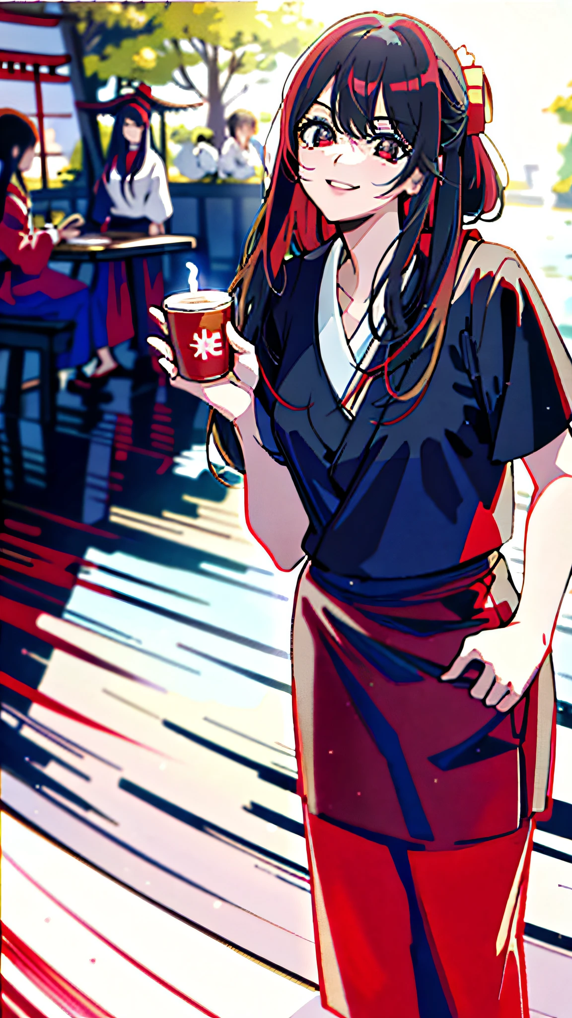 (A Masterpiece:1.2、BEST QUALITY)、(dynamiic lighting)1lady、solo、Long、(hakama、red skirt)、(torii、temples)、
Cleaning the entrance to the temple,Japan girls in priestess clothes、dark black hair、hair long、ponytails、White robe、(Red Hakama;1.45)、Straw broom、Tsuruoka Hachimangu、Watch your audience、with smile、Posing、((BEST QUALITY、A Masterpiece)))、Highres、very detail、trending on pixiv、A Masterpiece、Movie lighting、(anime artstyle:1.45)、hair_ribbon, hakama, hakama_skirt, japanese_clothes, kimono ,, large_breasts, long_hair, looking_at_viewer, obiage,