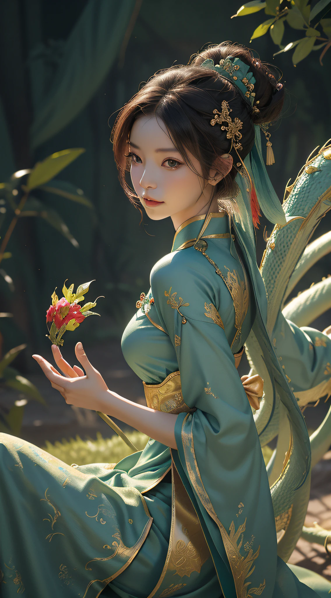Ultra high quality,MASTERPIECE,Perfect illustration,extreme details,China Hua,Grandiose Scene 1.4 pcs,theme:Dragon Boat Festival Blue Dragon Maiden picture
hue:The main color is light blue,Paired with fresh greens and bright yellows,Create lightness、Bright atmosphere。
Picture composition:With the green dragon as the main body,On the green dragon sat a girl,The girl was dressed in blue Hanfu,Holding sweet rice dumplings in his hand,Jubilant expressions,Look into the distance。The green dragon's body meandered,The dragon head and tail parts protrude,Highlights the traditional Chinese dragon culture。Around the blue dragon and the maiden,Traditional calamus can be added、Wormwood、realgar、Sachets and other elements,to highlight the history and culture of the Dragon Boat Festival。
Pay special attention:In order to highlight the traditional culture of the Dragon Boat Festival,The girl in the picture is supposed to wear traditional Hanfu,At the same time, the performance of the green dragon does not have to be too realistic,It is possible to add the characteristics of Chinese painting,Such as ink、line、Ink rendering, etc,Create a traditional Chinese style。
Picture atmosphere:The whole picture should create jubilation、lively、Festive atmosphere,It shows the traditional culture of the Dragon Boat Festival,At the same time, create lightness、mingliang、Fresh feeling,Let people feel the joy and enjoyment of the festival。
Other elements:The performance of the green dragon can also be added to the river、Traditional elements such as dragon boats,To highlight the dragon boat racing style of the Dragon Boat Festival。At the same time