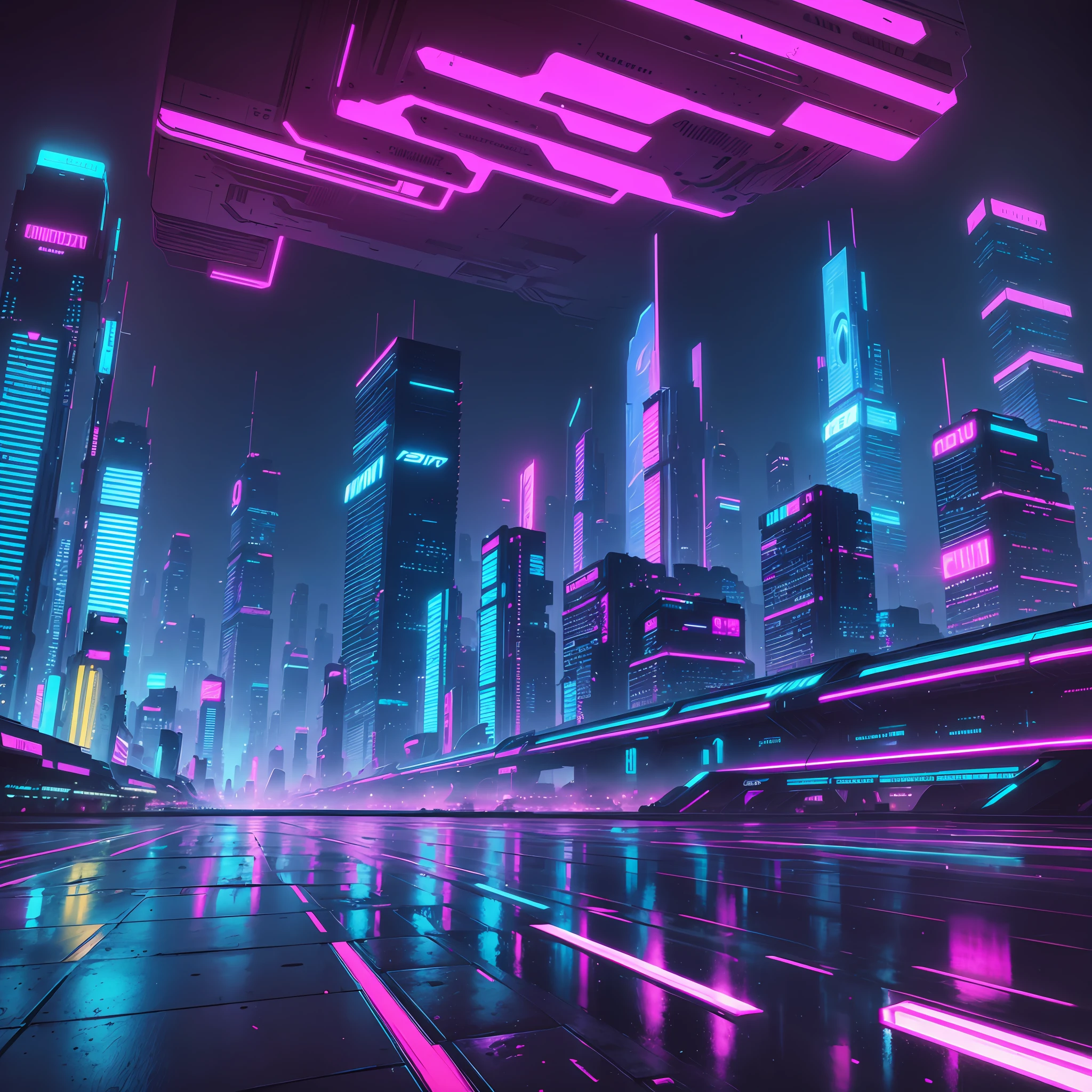A big futurist city in cyberpunk style, neon, ultra wide view --auto --s2