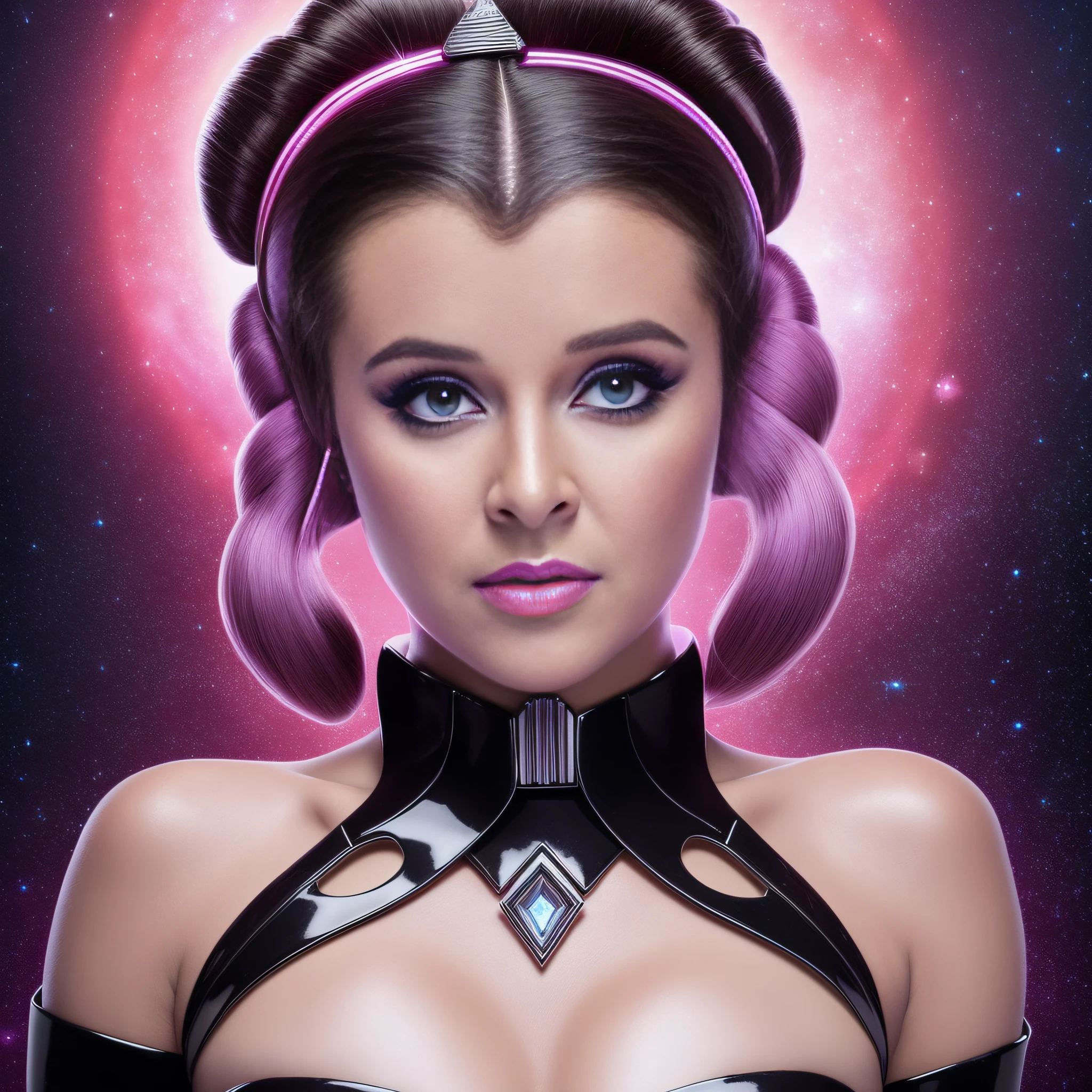 Ultra Pro Real Photo Princess Leia Face Mouth Open Teeth Short Hairstyle Symmetrical Muscular Body Realistic Suave Seductive Dramatic Pose Bridaldress Gothic Lava Black Spinel Ruby Silk Satin Felt Leather Thick High Fashion Revealing Under-Clothing Diamond Kunzite Shaved Fur Indigo Tourmaline Ultra High Image Quality Texture 16K DSLR UHD HDR Retina Crystalline "star wars"