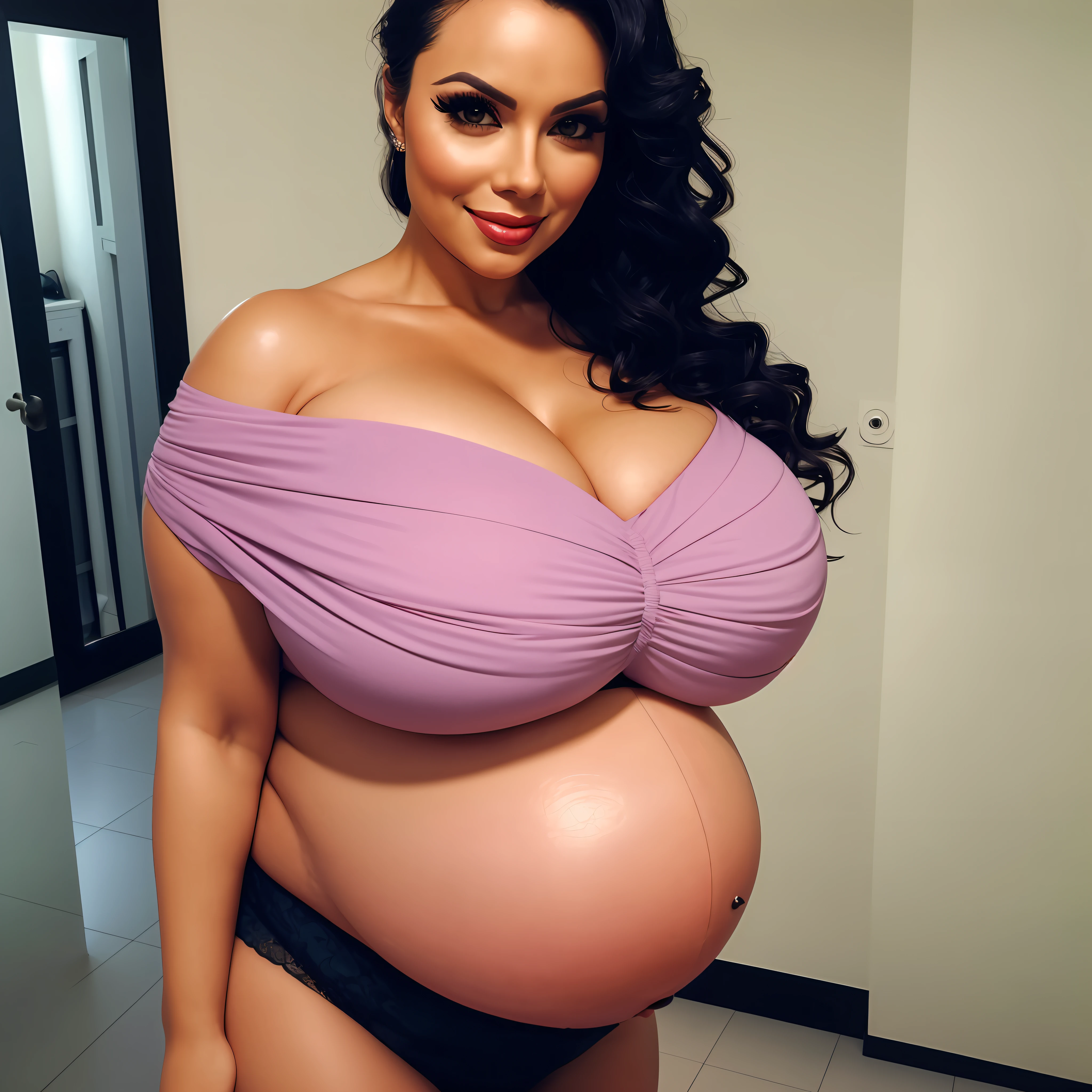 beautiful pregnant woman, beautiful busty woman, amazing stunningly beautiful, most beautiful women ever, enormous natural breasts, voluptuous, deep cleavage, beautiful busty model, sexy, enormous massive huge big boobs, gorgeous face, bright big eyes, sexy makeup, wavy hair, enormous round pregnant belly, massive huge pregnant belly, huge pregnant belly, enormous smooth pregnant belly