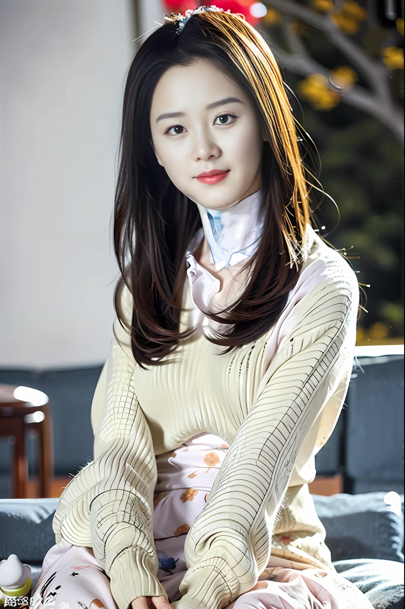 Wearing sexy pajamas, graceful figure, coquettish, study room, sofa, random enchanting movements, facing the camera, imaginative, first love
