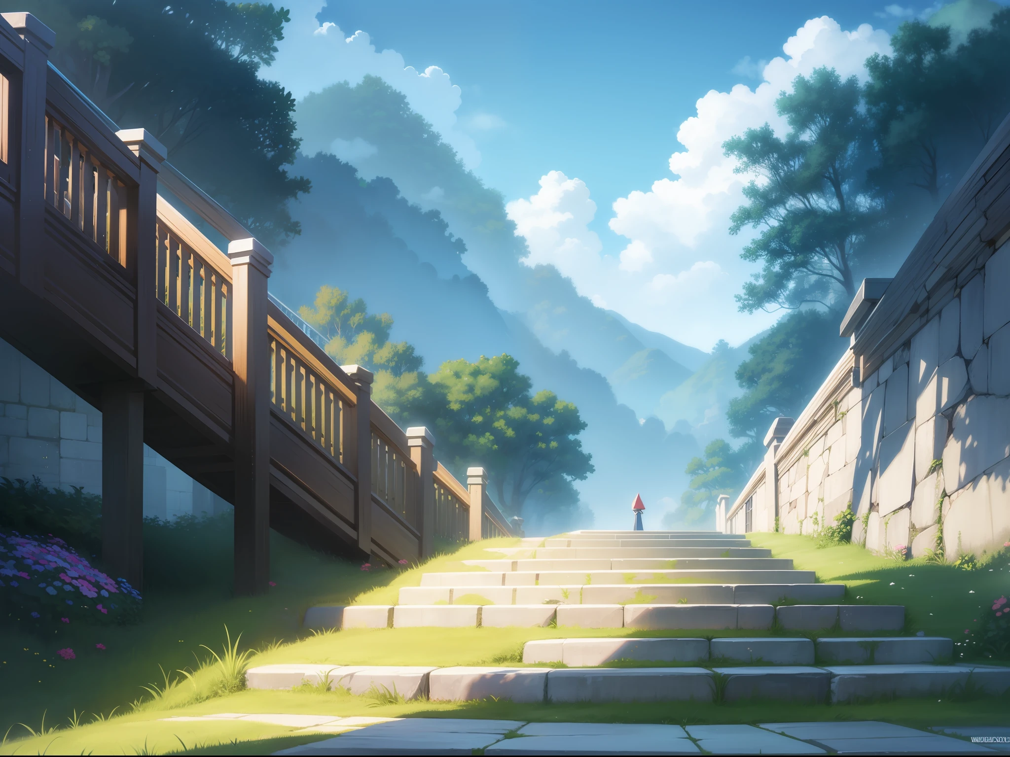 backround, CG, wuxiaworld, a long stairs toward the Gate of the Fairyland, realistic, panorama, ray tracing, reflection light, polar opposites, 8K, masterpiece, best quality, high quality, high details, super detail, highres, UHD