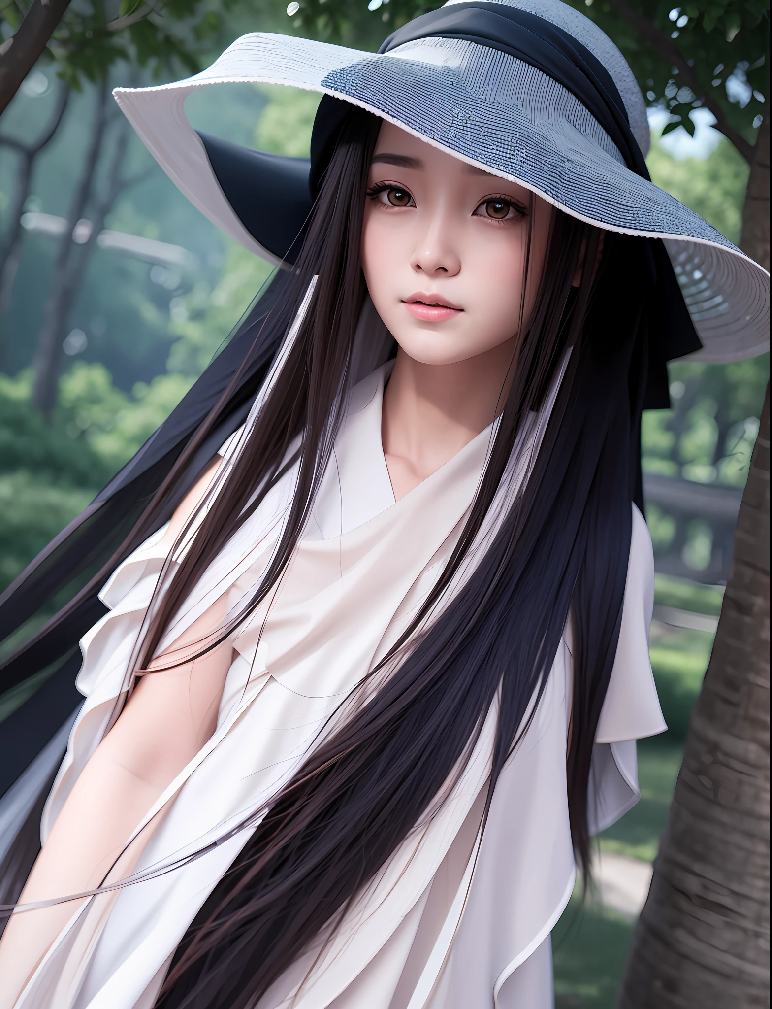 Girl with veil and hat on her head, game cg, trending on cgstation, inspired by Li Mei-The tree, Chiba Yuda, xianxia hero, inspired by Du Qiong, unreal engine render + a goddess，a goddess, bian lian, xianxia, 3 d anime realistic