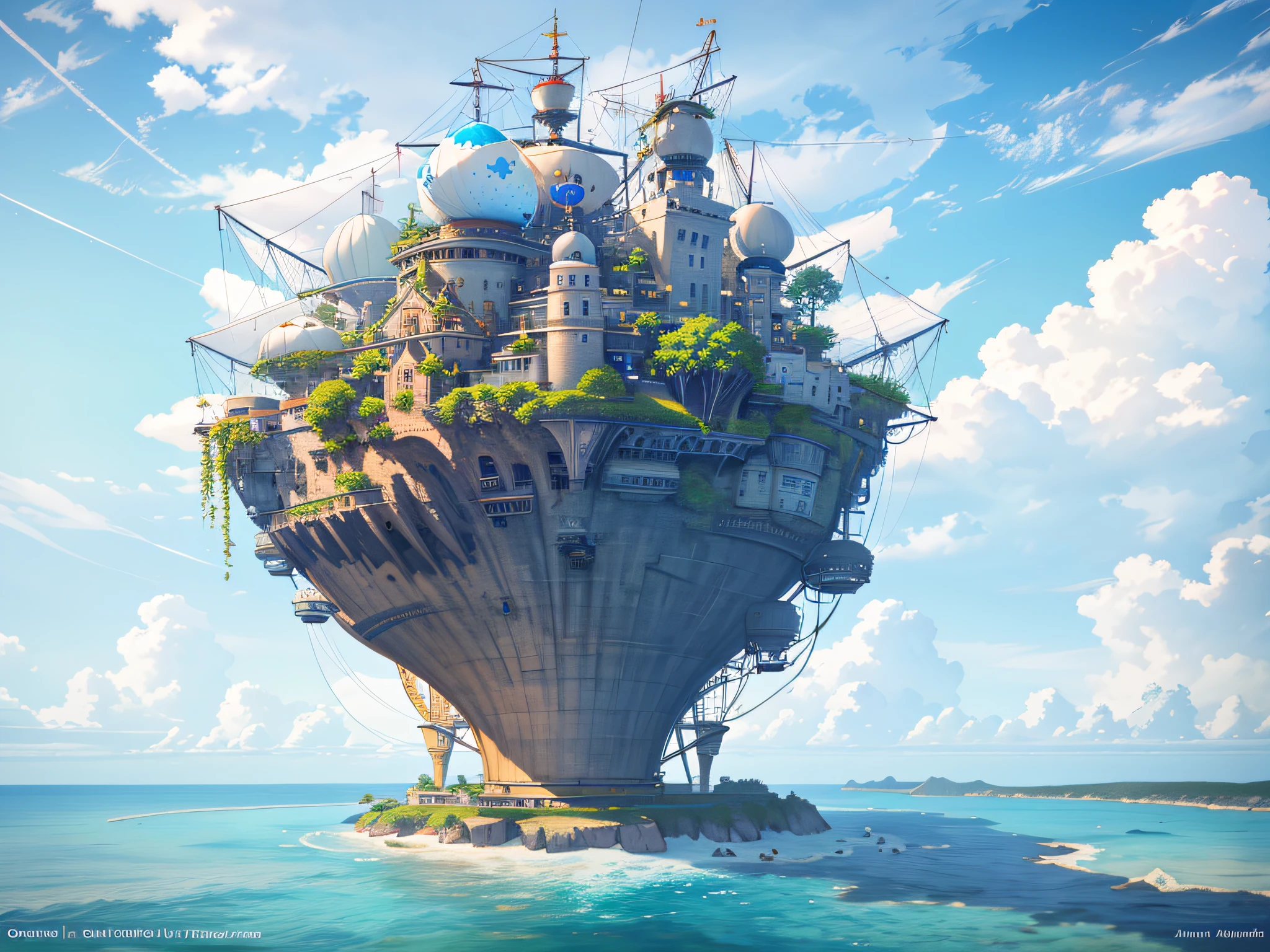 Many islands are suspended in the air with many small airships flying around, cities, fantasy, magical plants growing, extreme details, realistic light, epic composition, (complex details), (complex design, ultra-details :1.2), Art Station, (Masterpiece, Best Quality), Ultra HD, 32k --v 6